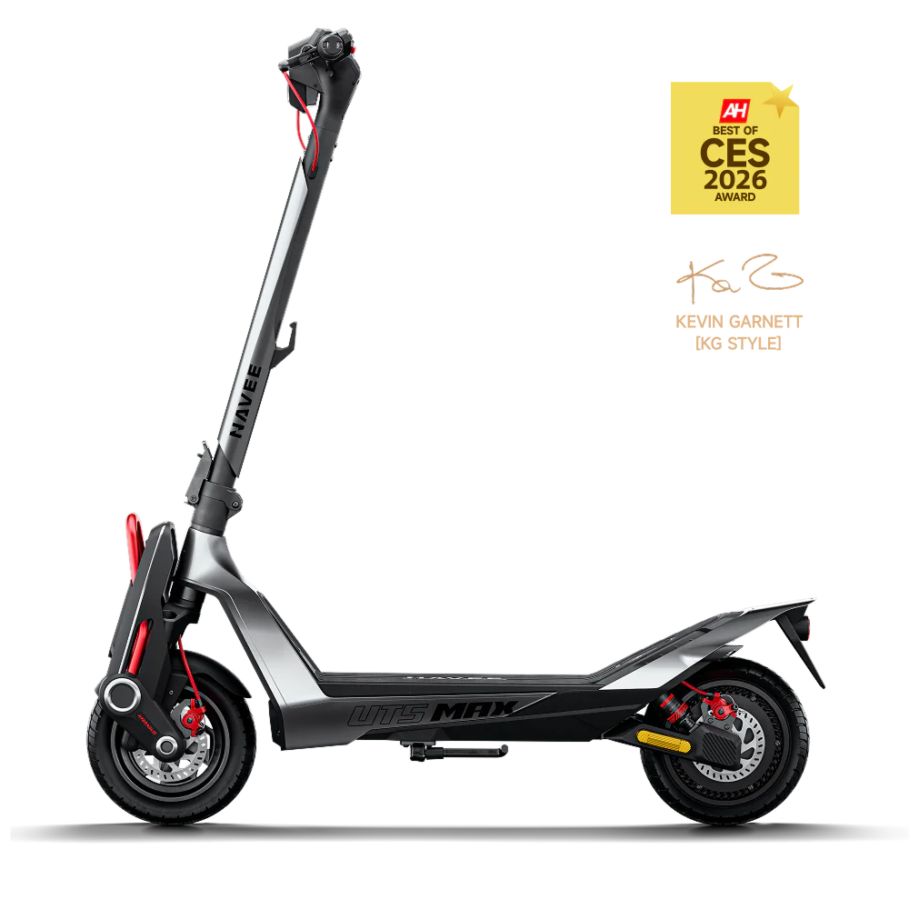 NAVEE - UT5 Max Electric Scooter, 62.1 mi Max Range, 31.1 MPH Max Speed, 2400W Motor, Hydraulic Suspension, 12" Tires - Silver