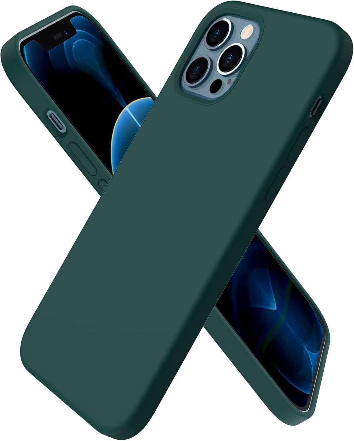 Front. Ornarto - ORNARTO Designed for iPhone 12 Case 6.1" and iPhone 12 Pro Case, Slim Liquid Silicone Full Covered Case-Olive Green - Olive Green.