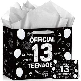 Paradigms Interiors - For Teenager Happy Party Bags With Wrapping Paper Greeting Card Black White Bday Dec - 13th Birthday Gift Bag