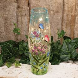 Angle. BreeBe - Butterfly Crackled Glass Light Up Vase - Green, Blue, Clear.