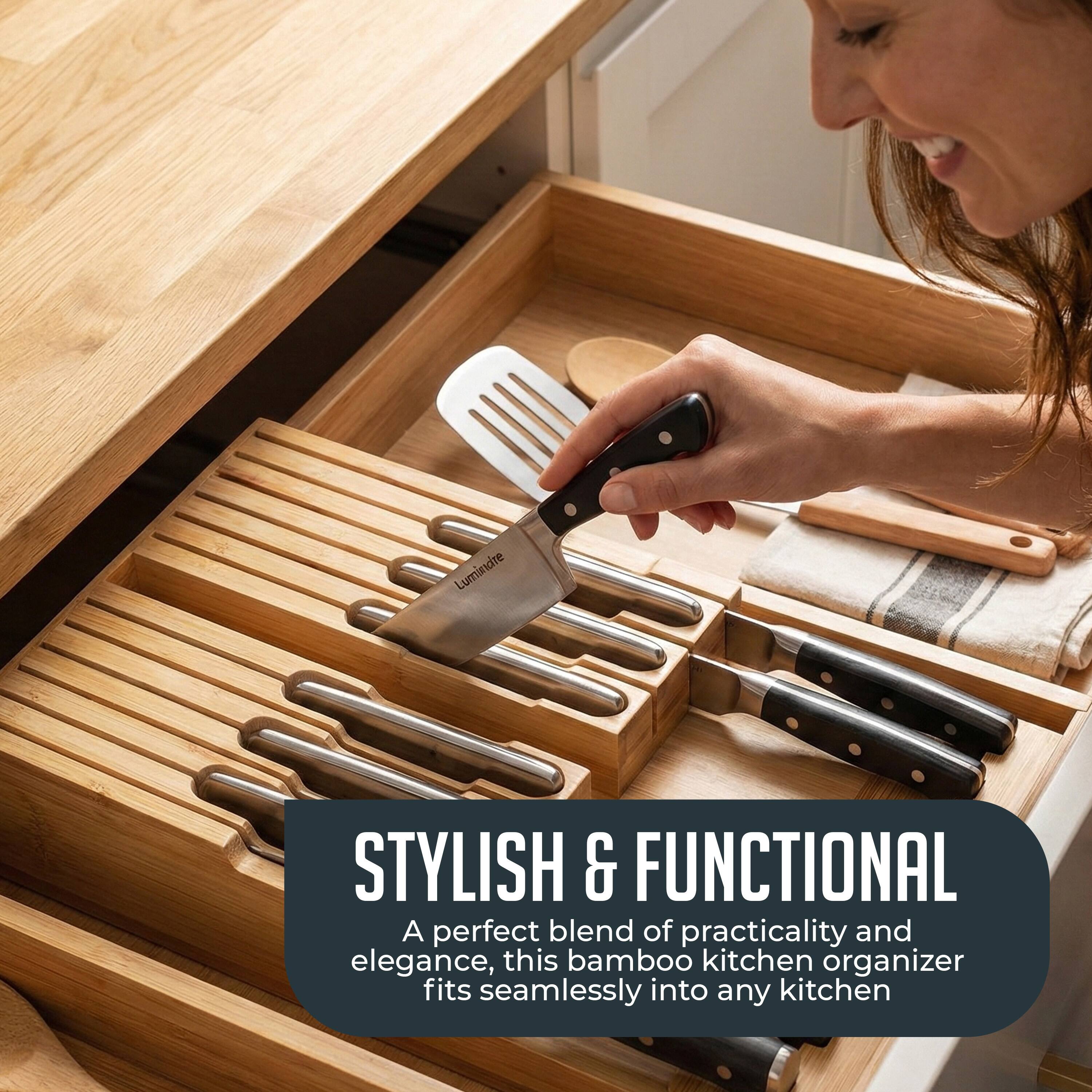 Luminite STYLISH & FUNCTIONAL  
A perfect blend of practicality and elegance, this bamboo kitchen organizer fits seamlessly into any kitchen