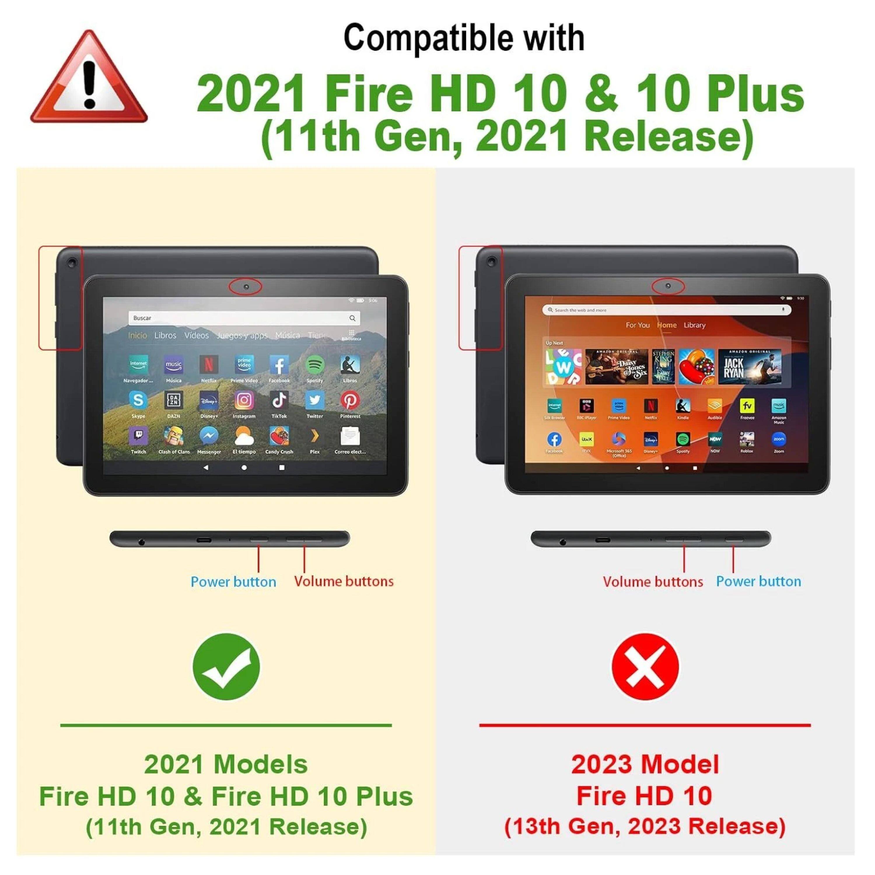 Compatible with 2021 Fire HD 10 & 10 Plus (11th Gen, 2021 Release) - Home Libros Videos Nuevos apps Música - For You Home Library - JACK RYAN - Power button Volume buttons Volume buttons Power button X 2021 Models Fire HD 10 & Fire HD 10 Plus (11th Gen, 2021 Release) 2023 Model Fire HD 10 (13th Gen, 2023 Release)