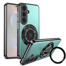 Dteck - Rugged Ring Stand Phone Case for Samsung Galaxy S26+/S26 Plus,Hard PC Cover+360° Rotating Kickstand,Shockproof Slim Case - Green