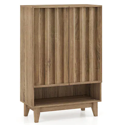 Front. Gymax - Gymax Shoe Cabinet 6-Tier Shoe Storage Organizer w/2 Fluted Doors 3 Removable Shelves - Yellow.