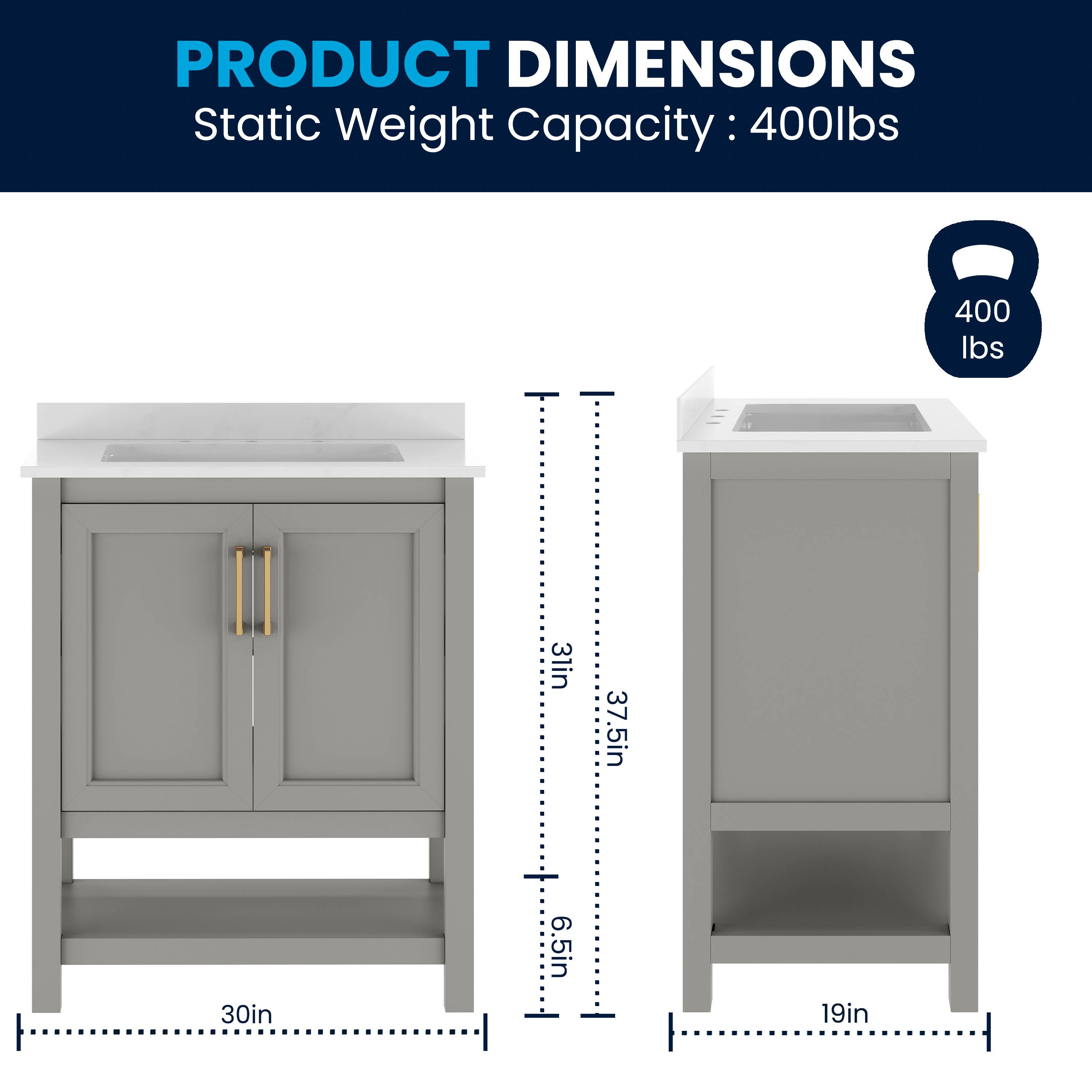 PRODUCT DIMENSIONS  
Static Weight Capacity: 400 lbs  
31in x 37.5in x 30in x 6.5in x 19in