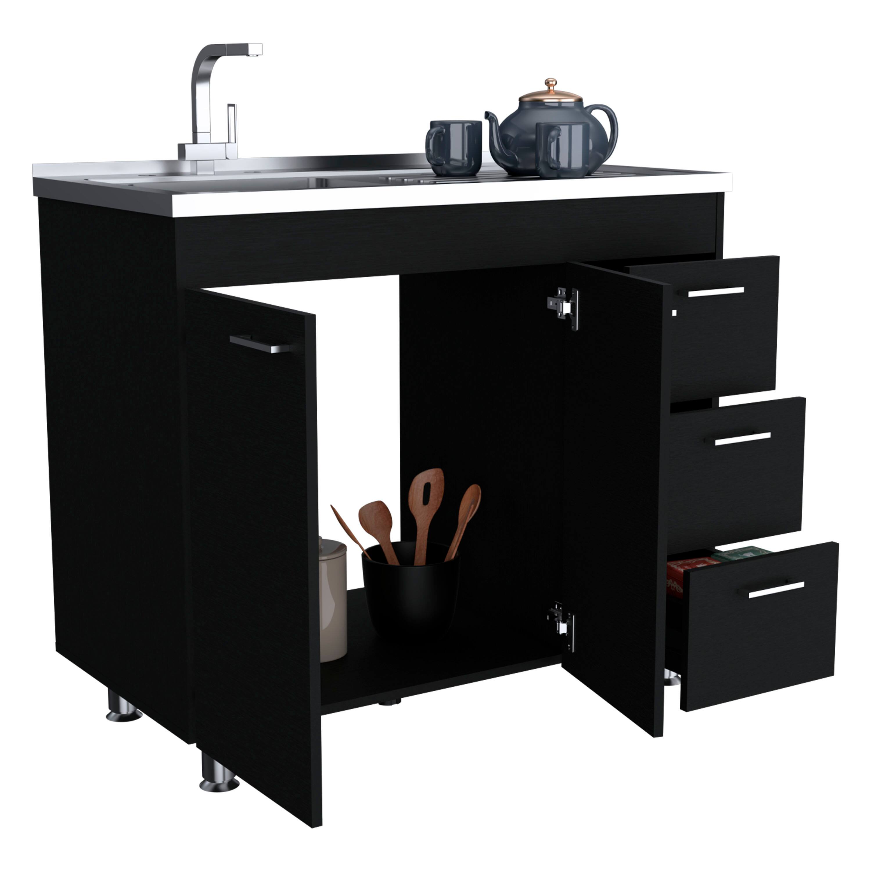 Alt View 2. TuHome - Ferretti Utility Sink With Three Drawers And Double Door Cabinet - Black.