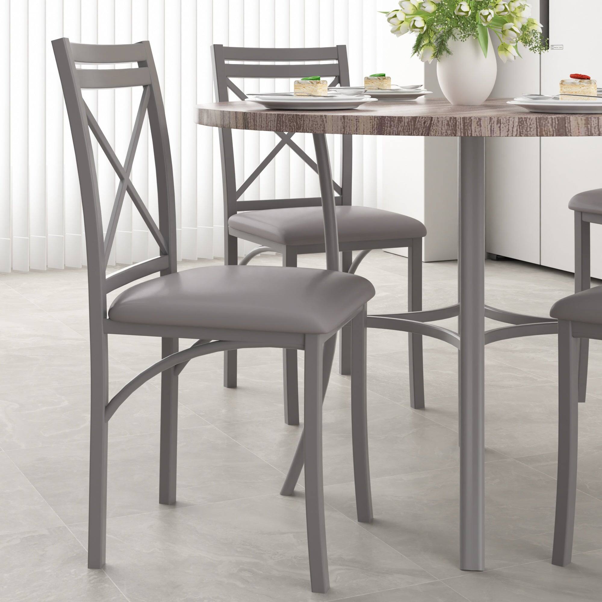 Alt View 5. Vecelo - 5-Piece Dining Table Set for 4, Heavy metal frame and Chairs with Upholstered Seats, Space-Saving Design - Grey Set.