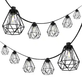 Jonathan Y - 10-Light Indoor/Outdoor 10 ft. Contemporary Transitional LED G40 Diamond Cage String Lights - Black