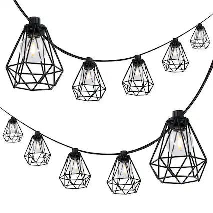 Front. Jonathan Y - 10-Light Indoor/Outdoor 10 ft. Contemporary Transitional LED G40 Diamond Cage String Lights, Black - Black.