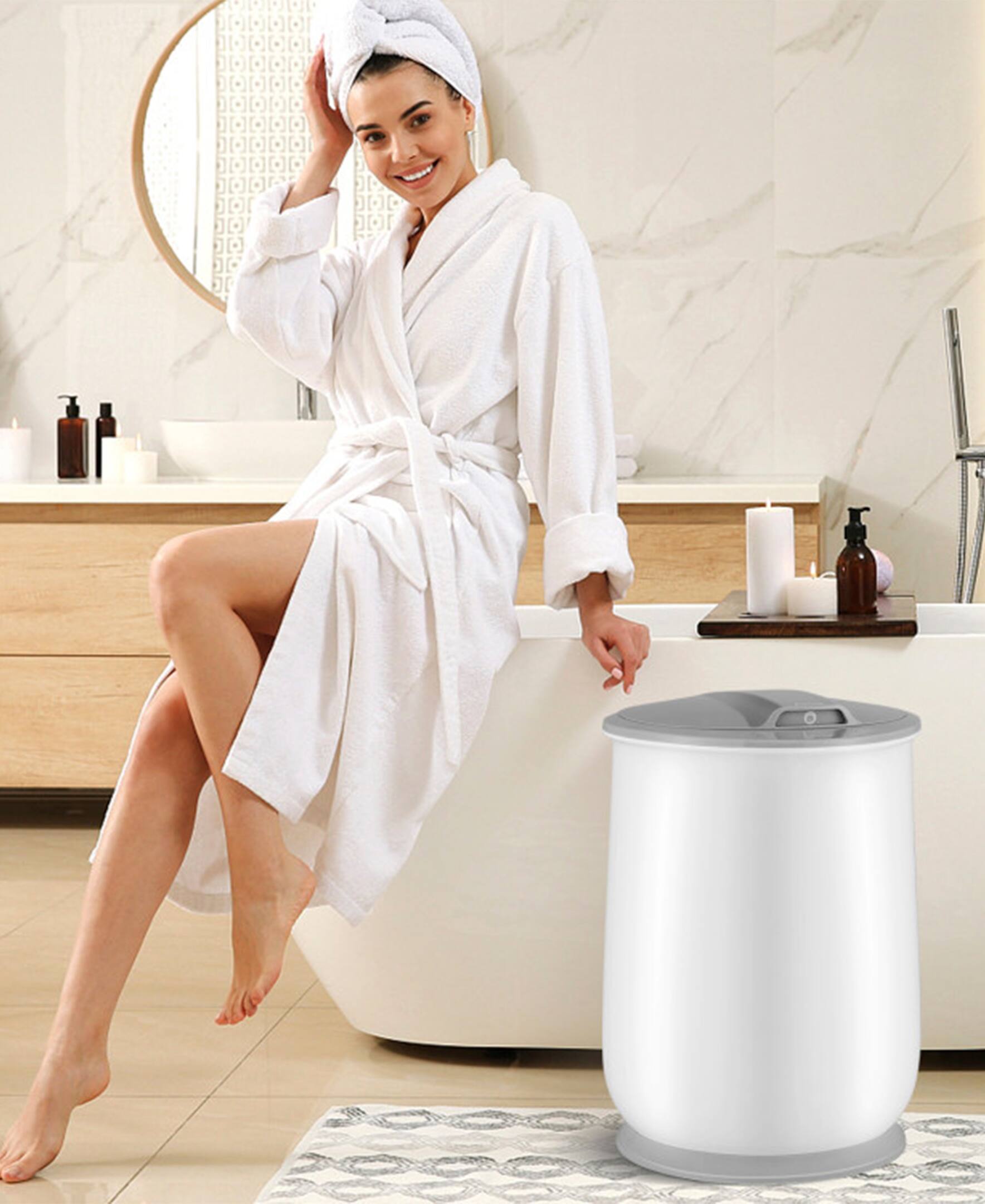 Angle. SKONYON - Portable Heated Water Bucket with 5.5 Gallon Capacity Fast Heating and Safety Protection - White.