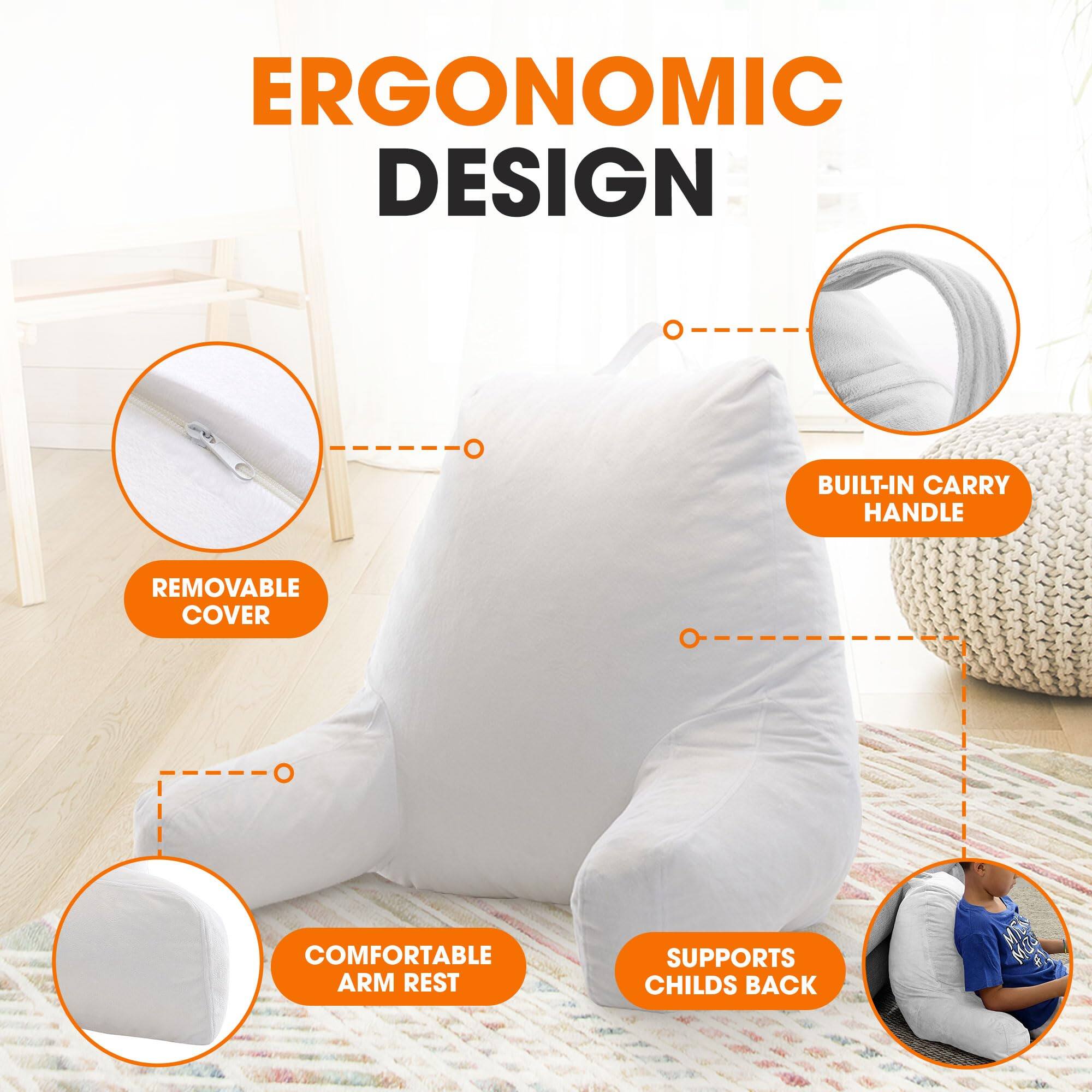 ERGONOMIC DESIGN
BUILT-IN CARRY HANDLE
REMOVABLE COVER
COMFORTABLE ARM REST
SUPPORTS CHILD'S BACK