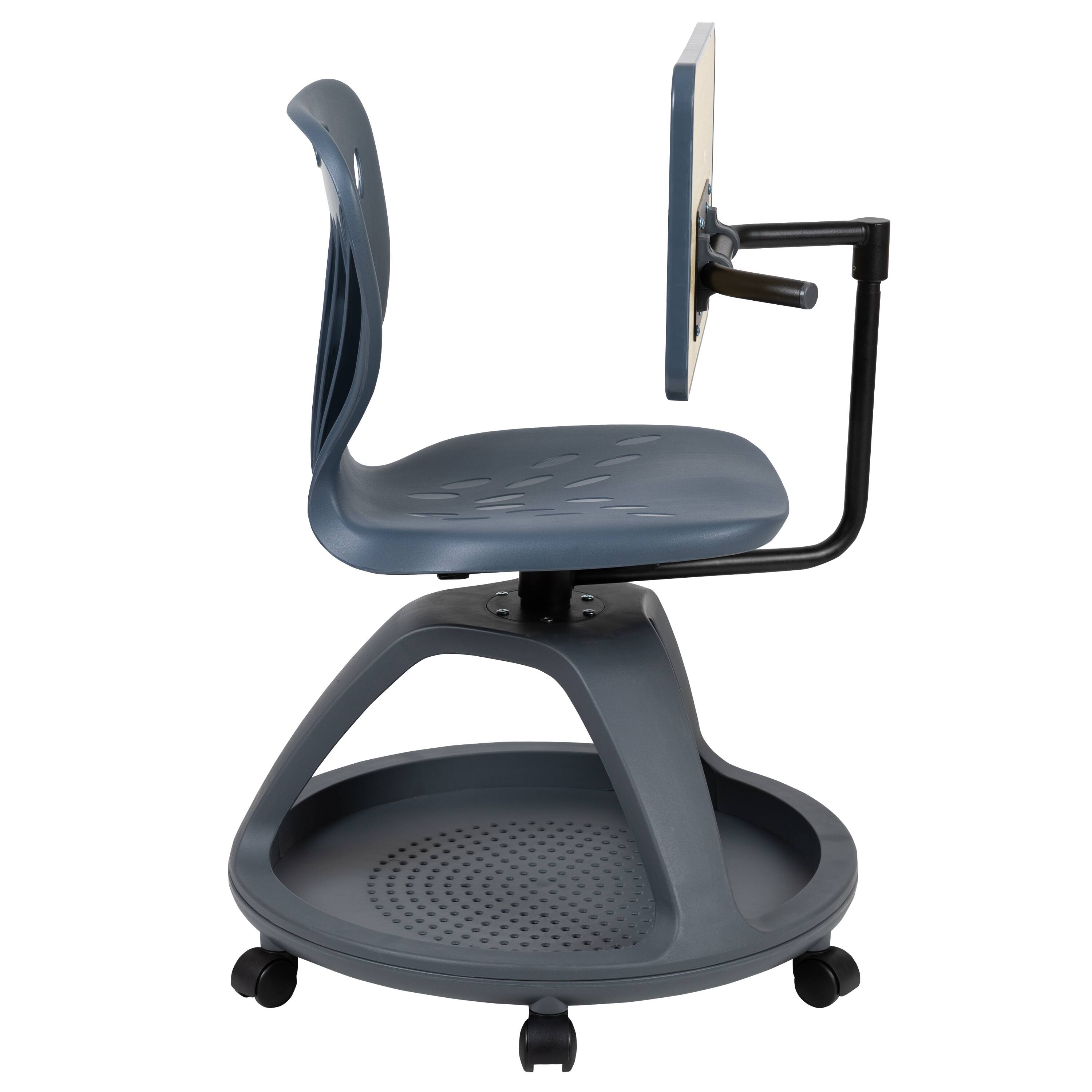 Alt View 10. Emma + Oliver - Mobile Desk Chair - 360° Tablet Rotation and Storage Cubby - Dark Gray.