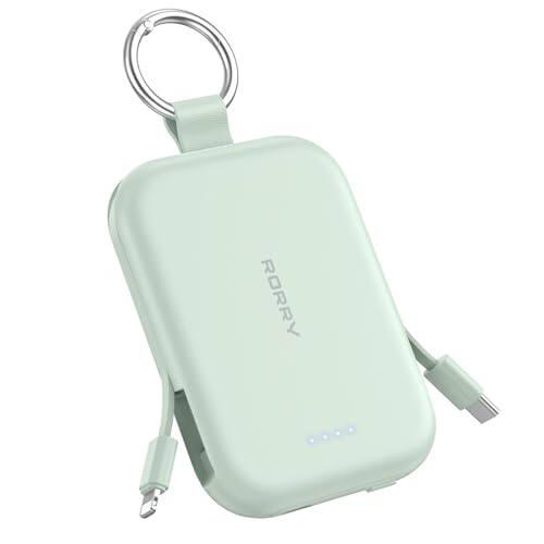 Front. RORRY - RORRY CharmGo 10000mAh Portable Charger, 30W Power Bank, Built-in Cables, Keychain, for iPhone, AirPods & iPad - Green.