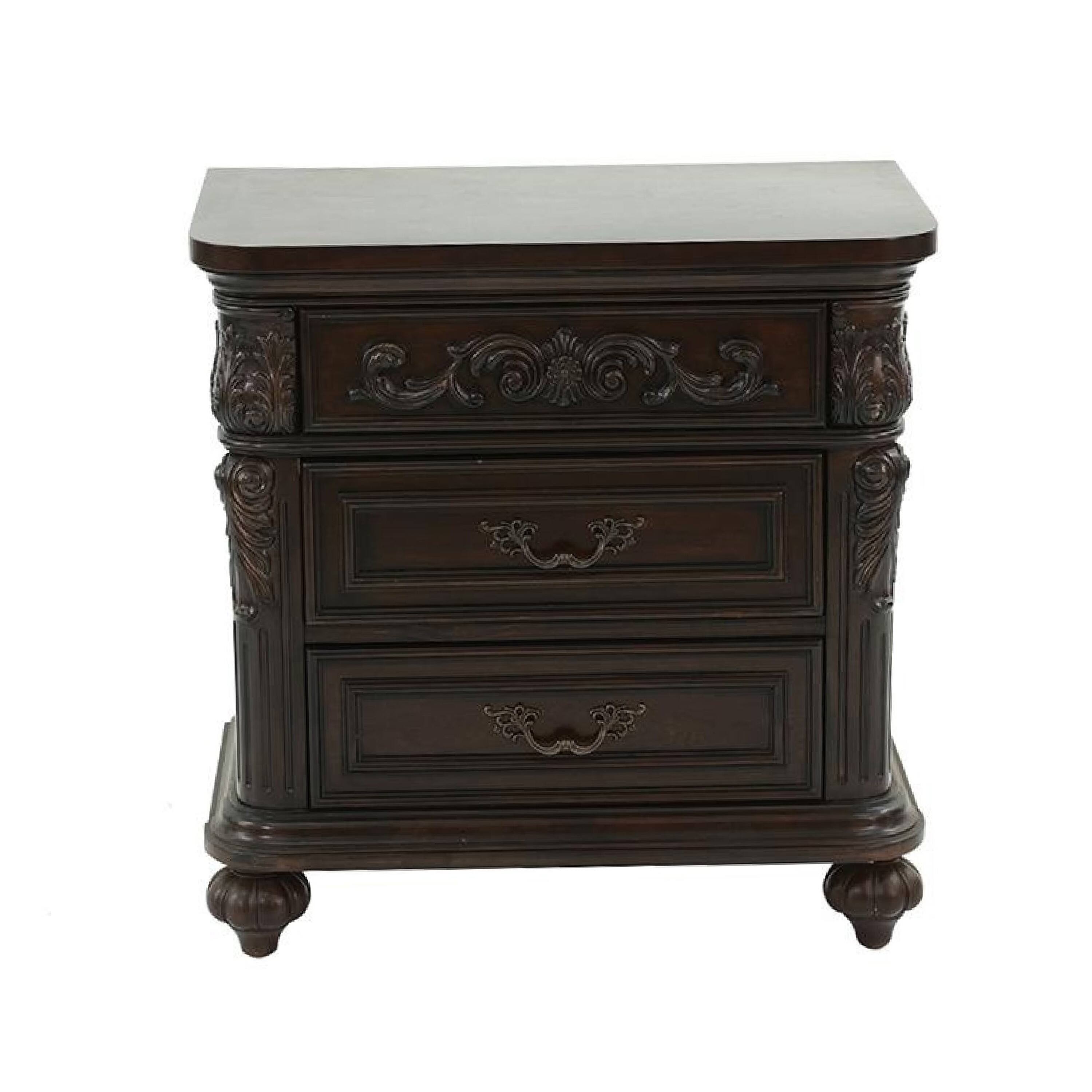 Manhattan Lane 30 Inches 3 Drawer Engraved Wooden Nightstand Brown ...