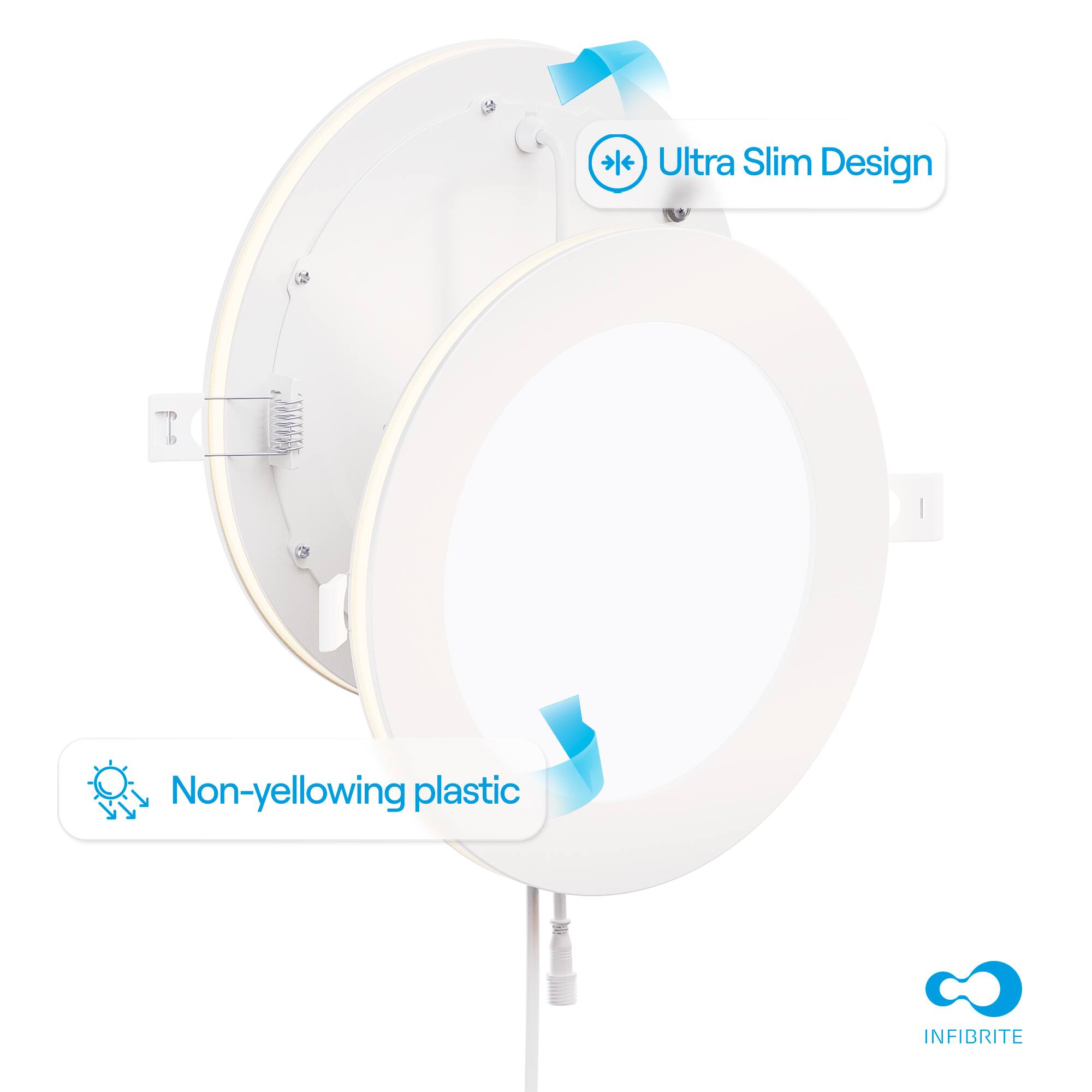 - Ultra Slim Design
- Non-yellowing plastic
- INFIBRITE