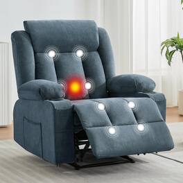 Babevy - 37.4" Wide Overstuffed Recliner with Heat and Massage, Recliner Chair Manual Reclining with Cup Holder - Blue