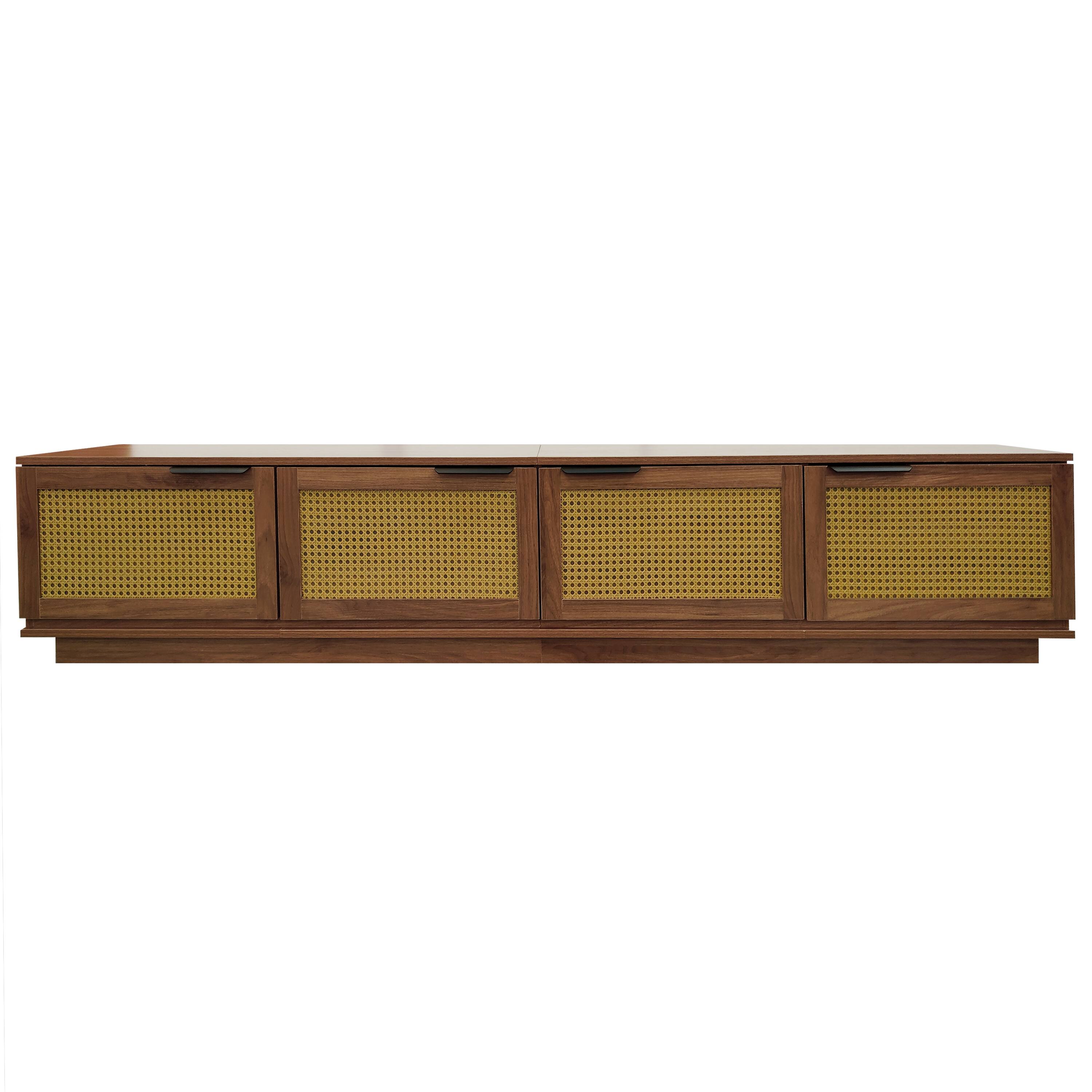 Alt View 5. MERAVOM - 78 Inch TV Stand for TVs up to 85-Inch, Media Console with 4 Rattan Doors, Modern Entertainment Center for Living Room - Walnut.