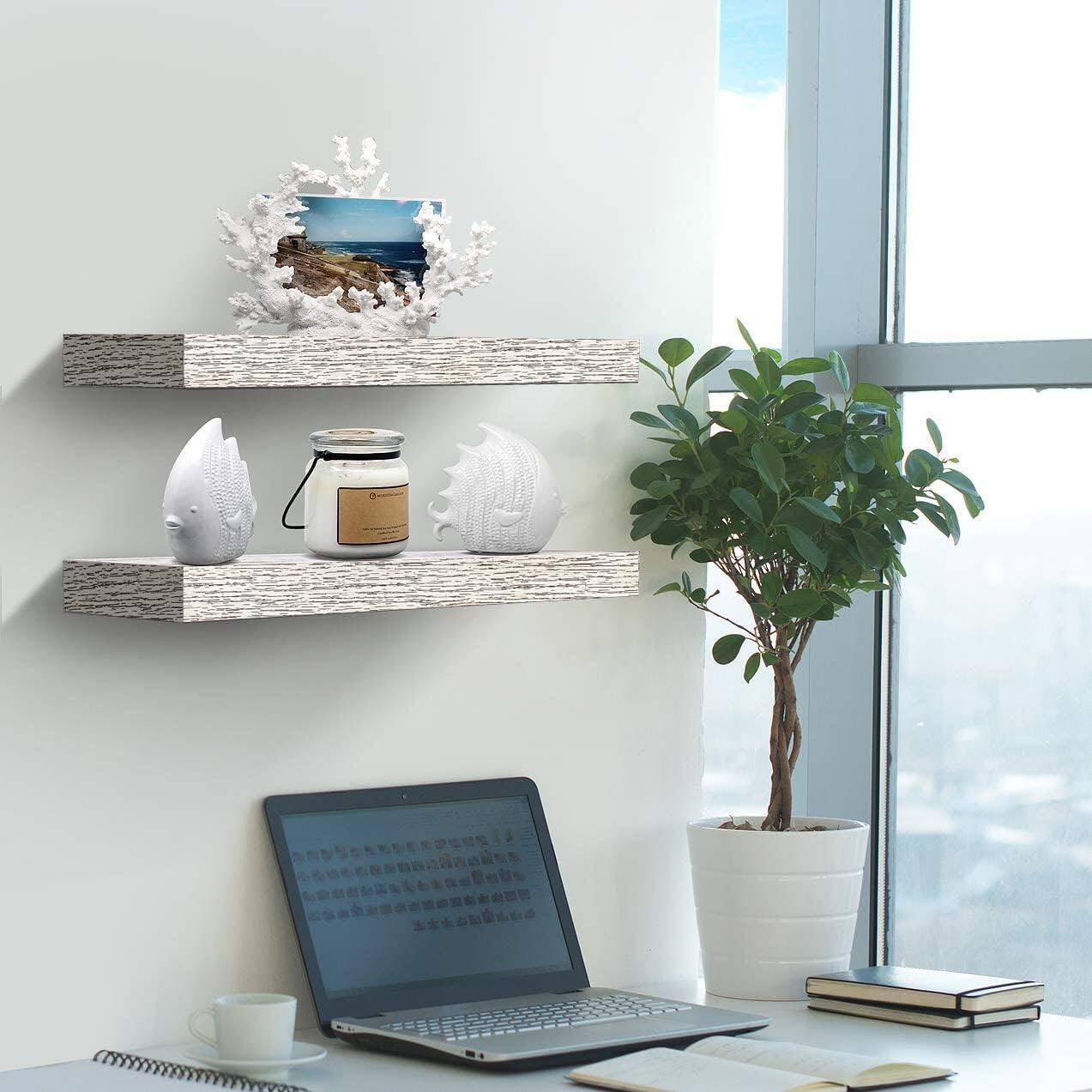 Alt View 1. Sorbus - 2 Pack (16"x5") Sorbus Floating Wall Shelves for Bedroom, Decor, Kitchen, Living Room - for Trophies, Frames, Bookshelf - Rustic White.