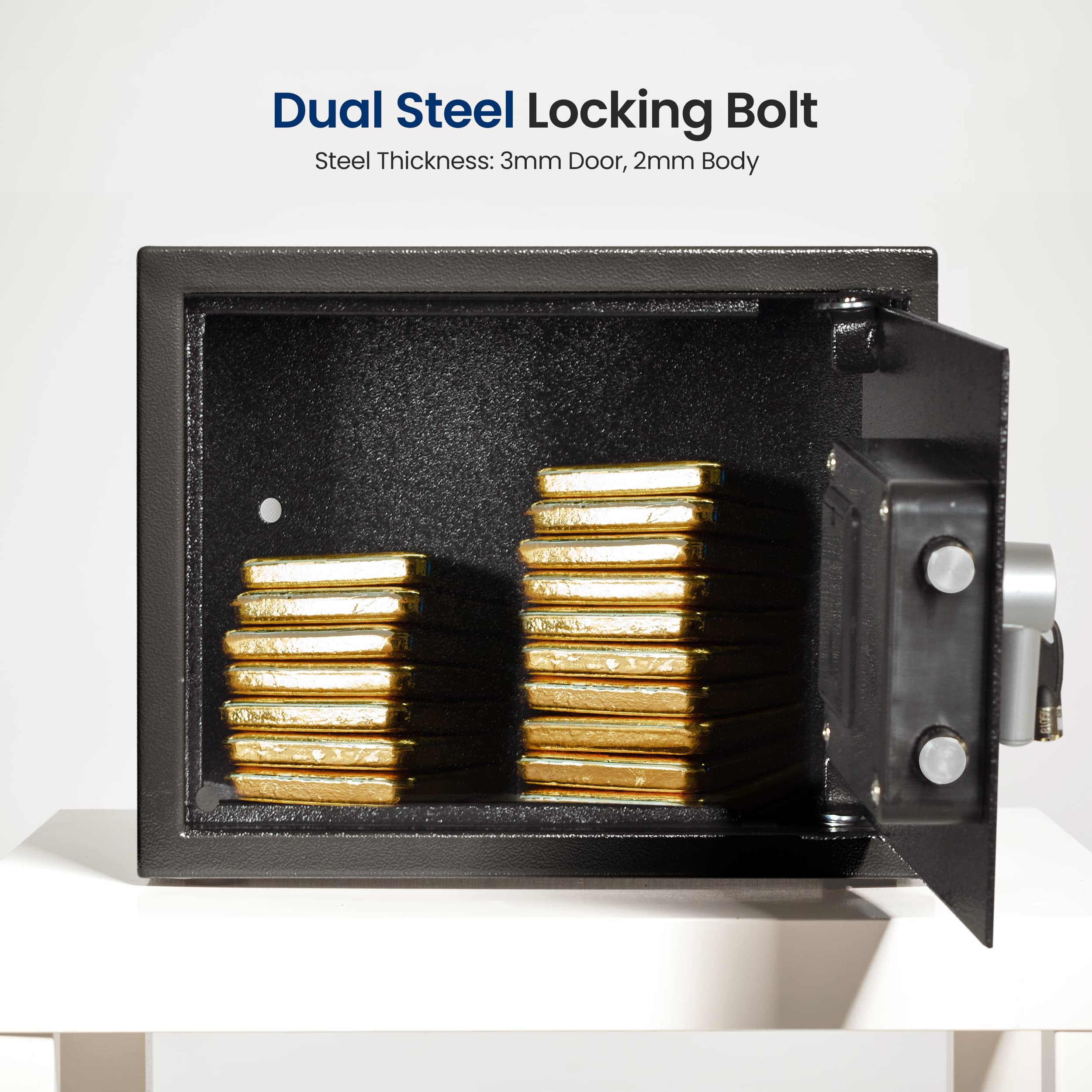 Dual Steel Locking Bolt  
Steel Thickness: 3mm Door, 2mm Body