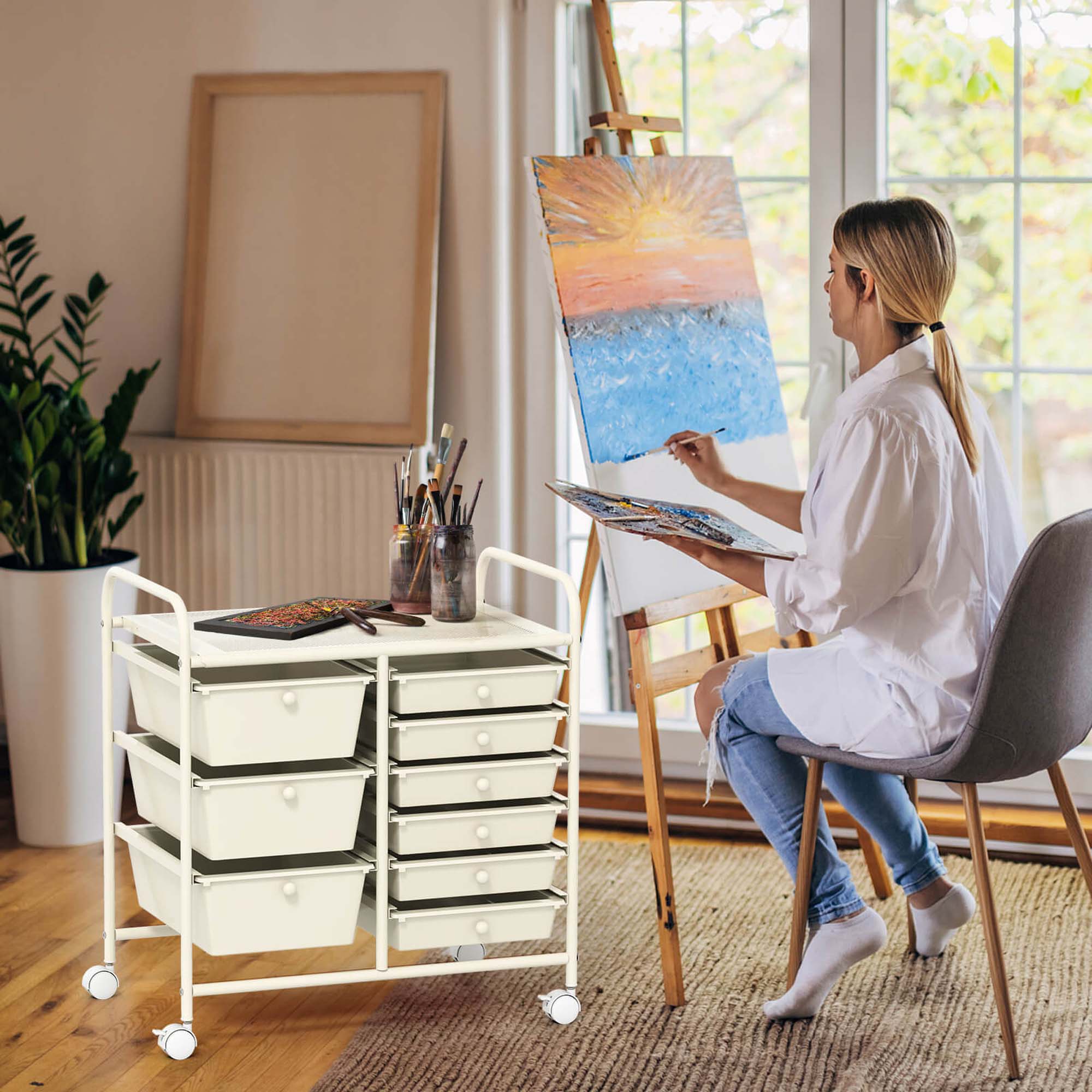Alt View 4. Costway - Costway 9 Drawer Rolling Organizer Cart Utility Storage Tools Scrapbook Paper Multi-Use White - White.