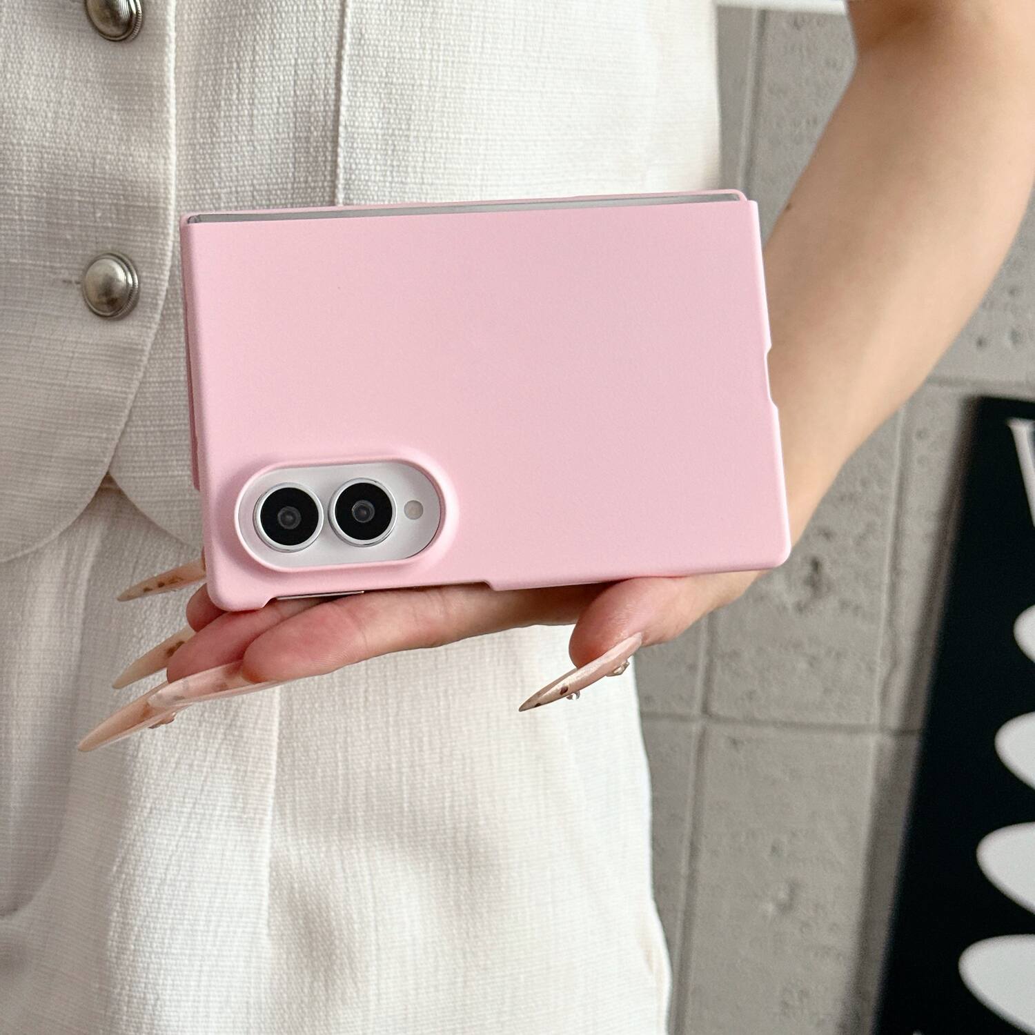 Left. Dteck - for Samsung Galaxy Z Fold8 Rugged Slim Case with Built-in Tempered Glass Protector,Skin-Friendly Shockproof PC Cover - Pink.