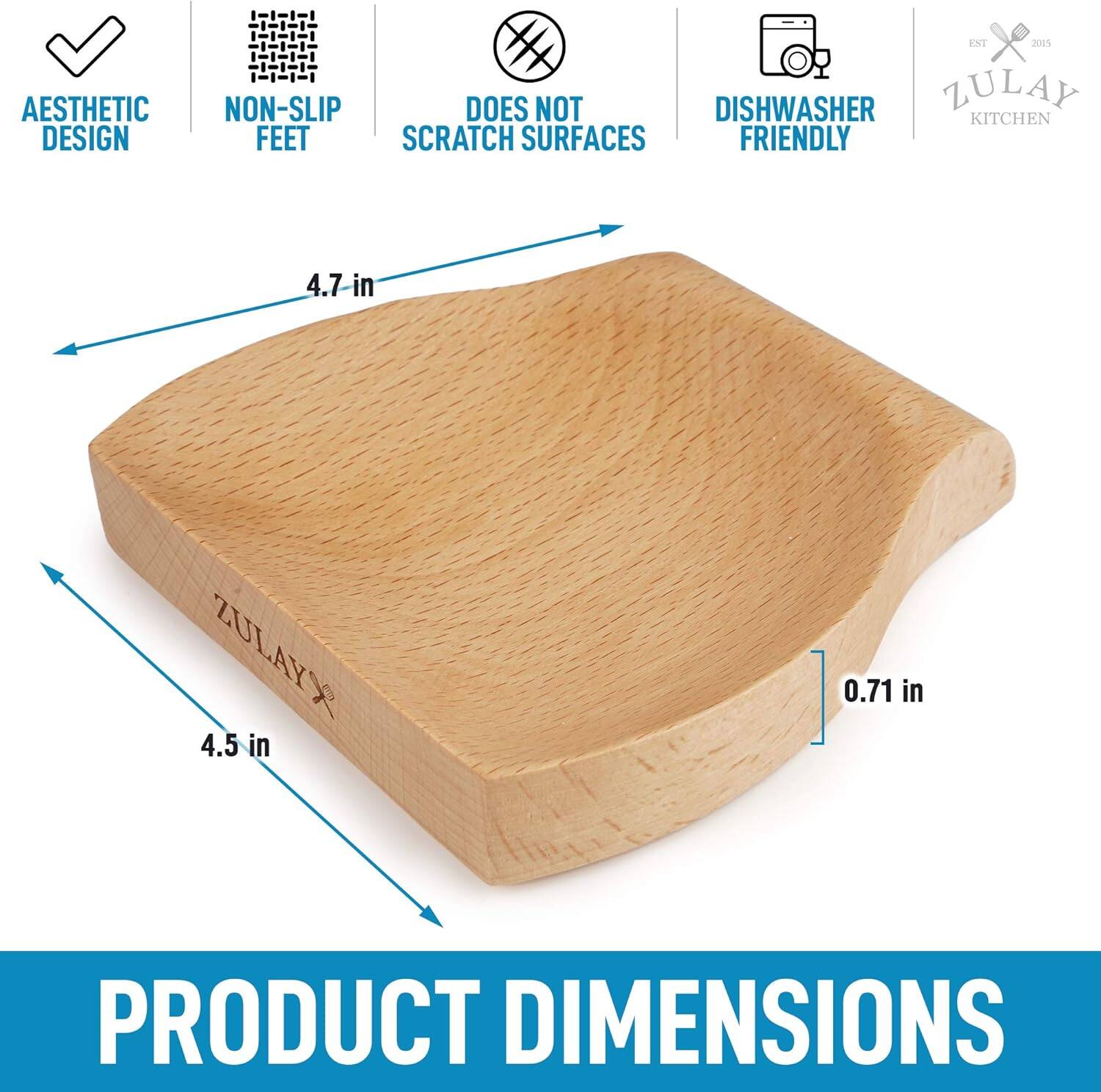 Aesthetic Design  
Non-Slip Feet  
Does Not Scratch Surfaces  
Dishwasher Friendly  

Product Dimensions:  
4.7 in x 4.5 in x 0.71 in