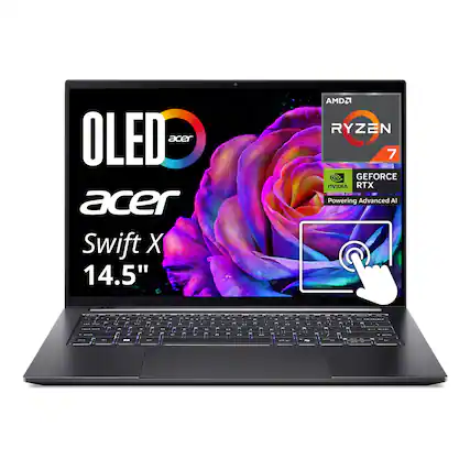 OLED acer acer Swift X 14.5" AMD2 RYZEN 7 GEFORCE NVIDIA RTX Powering Advanced AI