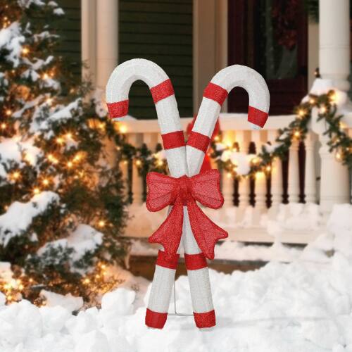 Alt View 7. Winado - 33in Christmas Candy Cane and Red Bowknot Pre-lit 2D with LED Lights for Indoor Outdoor Home Holiday Party Decoration - White & Red.