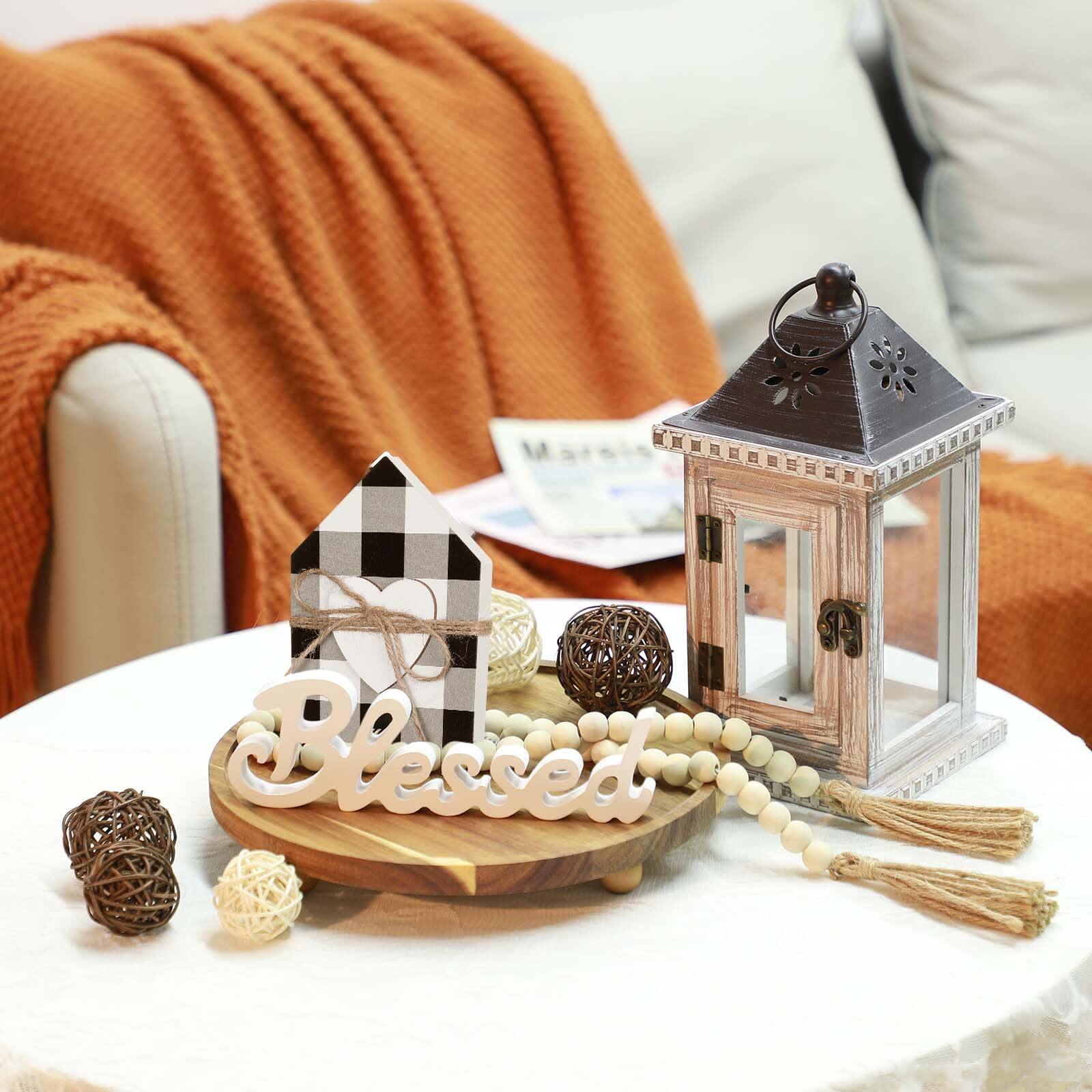 Alt View 3. Fabibe - 10 Farmhouse Decor For Tiered Tray Black White Plaid Wooden Mini Sign Rustic Table Ornaments Kitchen Housewarming Gif... - Cute Style.