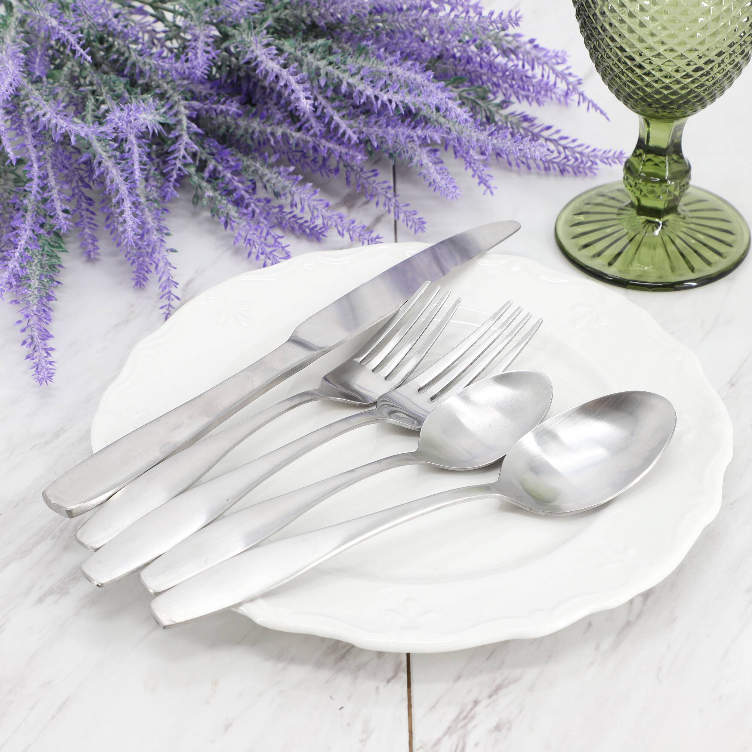 Alt View 4. Gibson - Gibson Home Karlton 20 Piece Stainless Steel Flatware Set in Matte Silver - Silver.