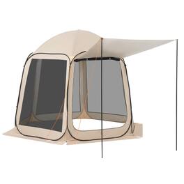 VEVOR - Screen House Tent, 10 x 9.2 ft, 4-8 Person Pop Up Screen Tent with Extended Awning, Portable Screened in Canopy - Beige