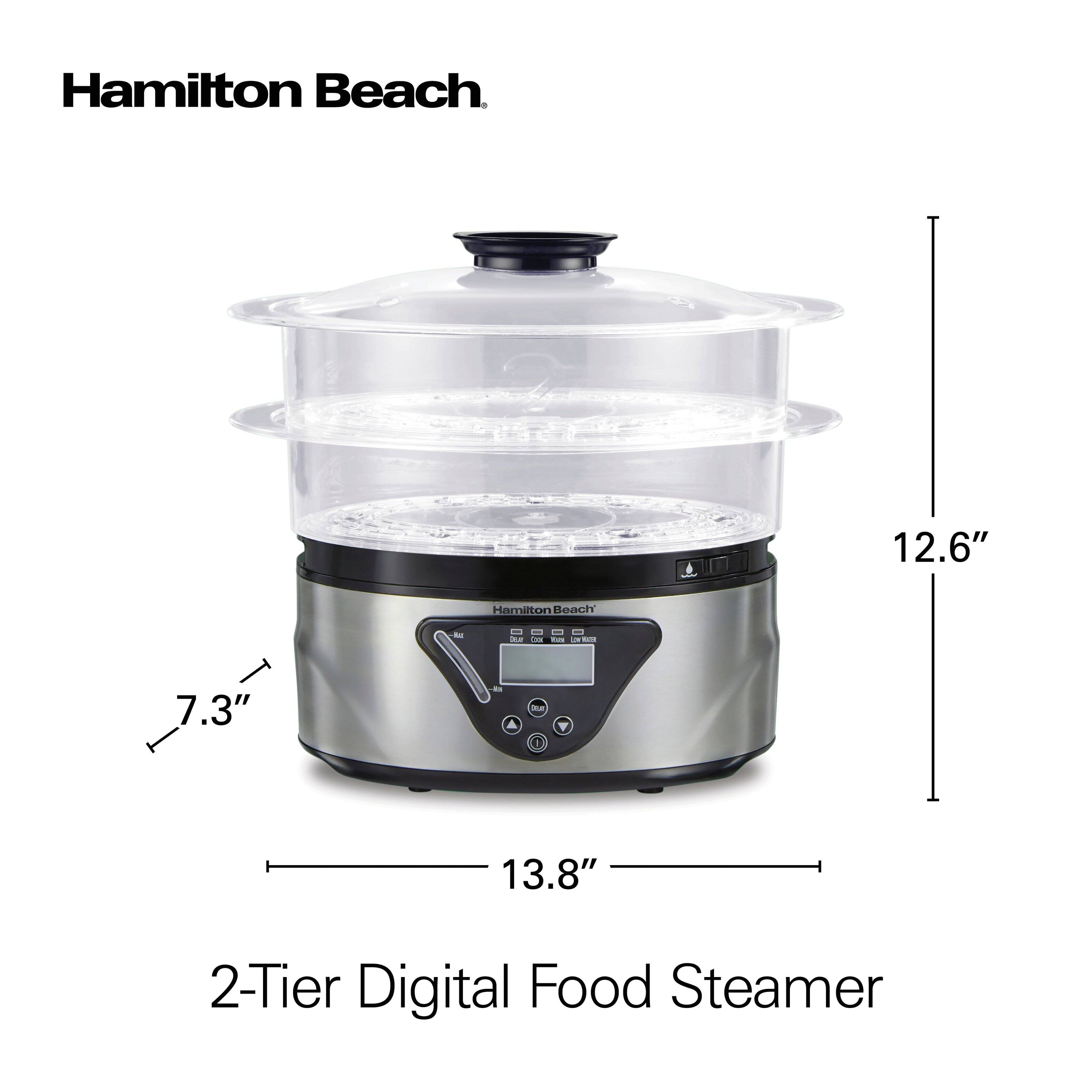 Hamilton Beach 12.6" 2-Tier Digital Food Steamer  
7.3"  
13.8"