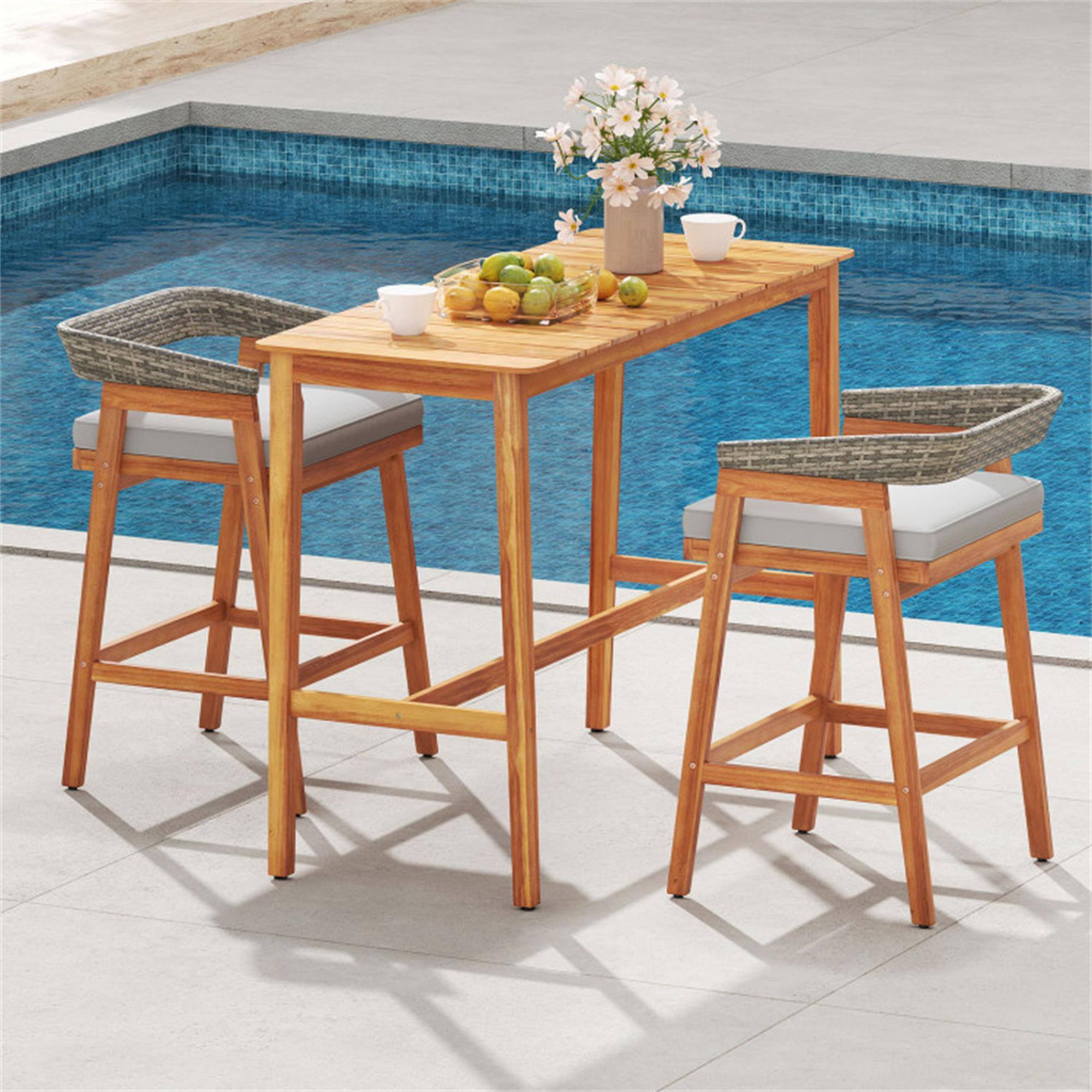 Alt View 2. Boyel Living - Black Bar Table Acacia Wood for Outdoor Patio Use - Brown.