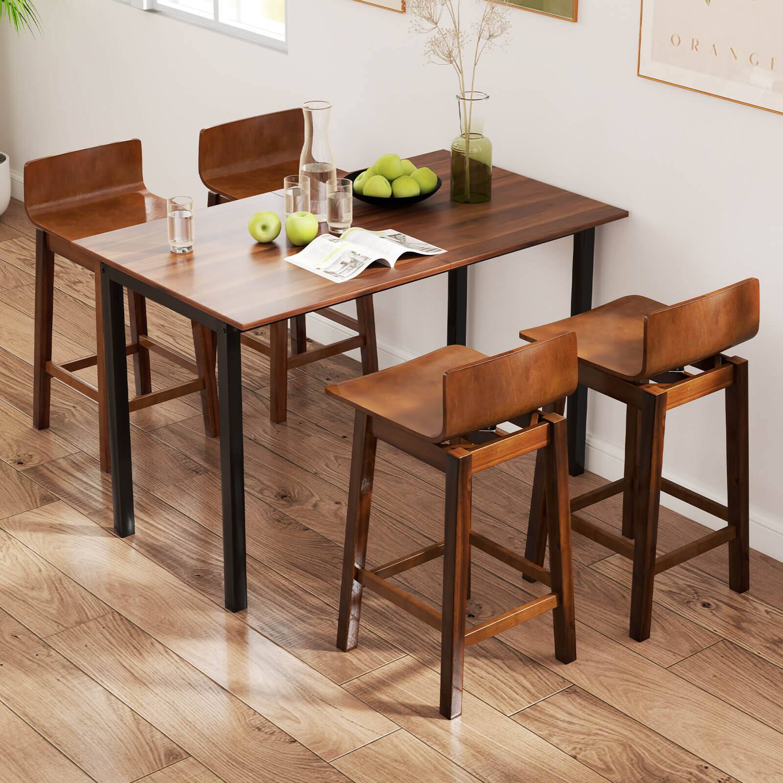 Alt View 4. Costway - 24.5" Counter Height Bar Stools Set of 2 with Footrest Solid Rubber Wood Legs - Brown.