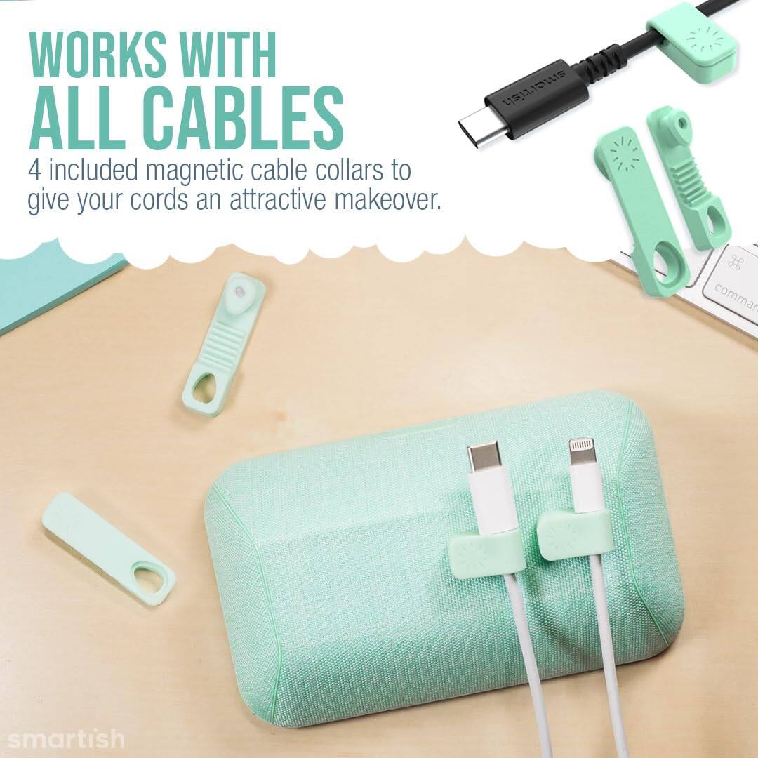 WORKS WITH ALL CABLES  
4 included magnetic cable collars to give your cords an attractive makeover.