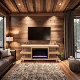 Loheer - 65 inch fireplace tv stand Wood Electric Fireplace TV Console for 70 Inch TVs - Natural