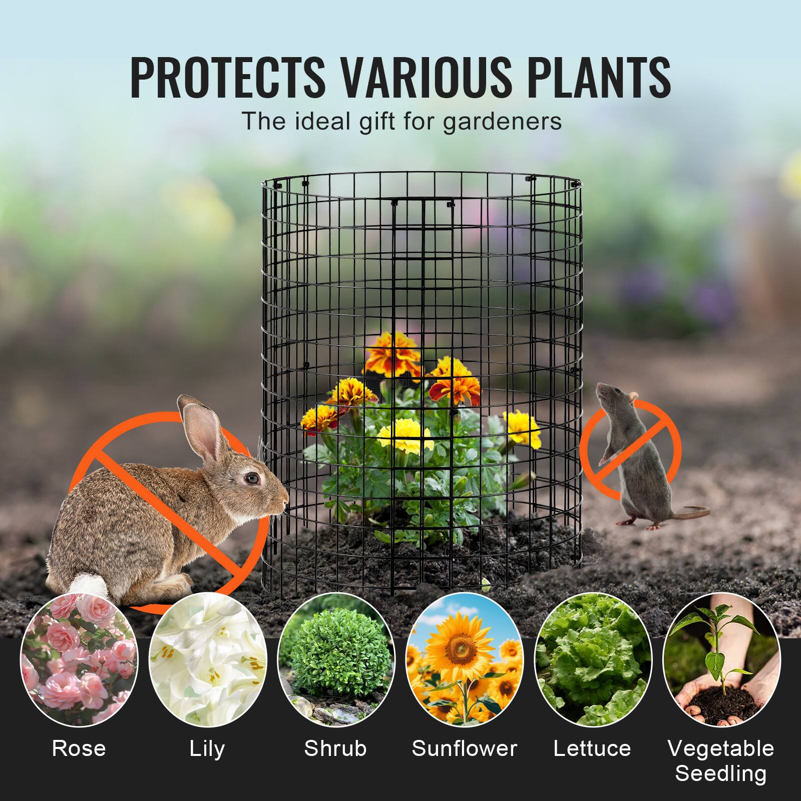 PROTECTS VARIOUS PLANTS
The ideal gift for gardeners
Rose
Lily
Shrub
Sunflower
Lettuce
Vegetable Seedling