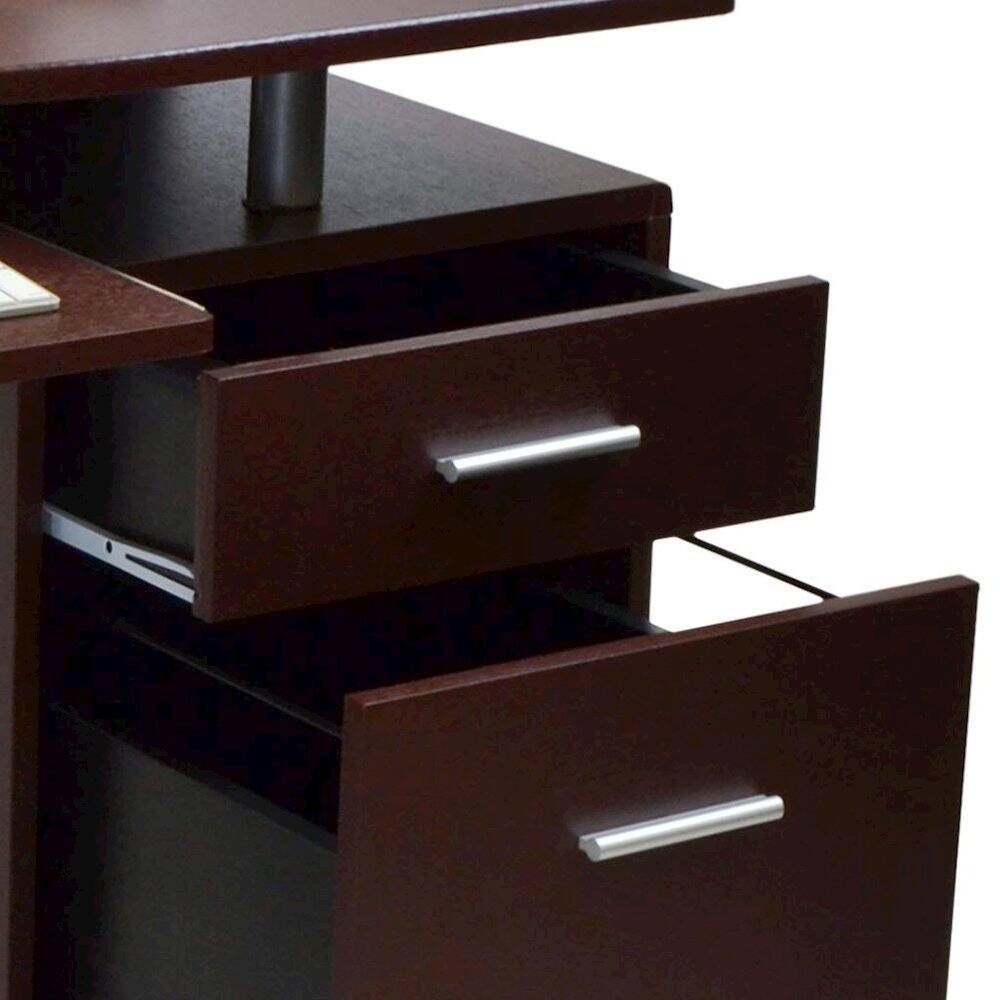 Alt View 5. FurniFact - Chocolate Brown Wood Desk With 2 Drawers - Brown.