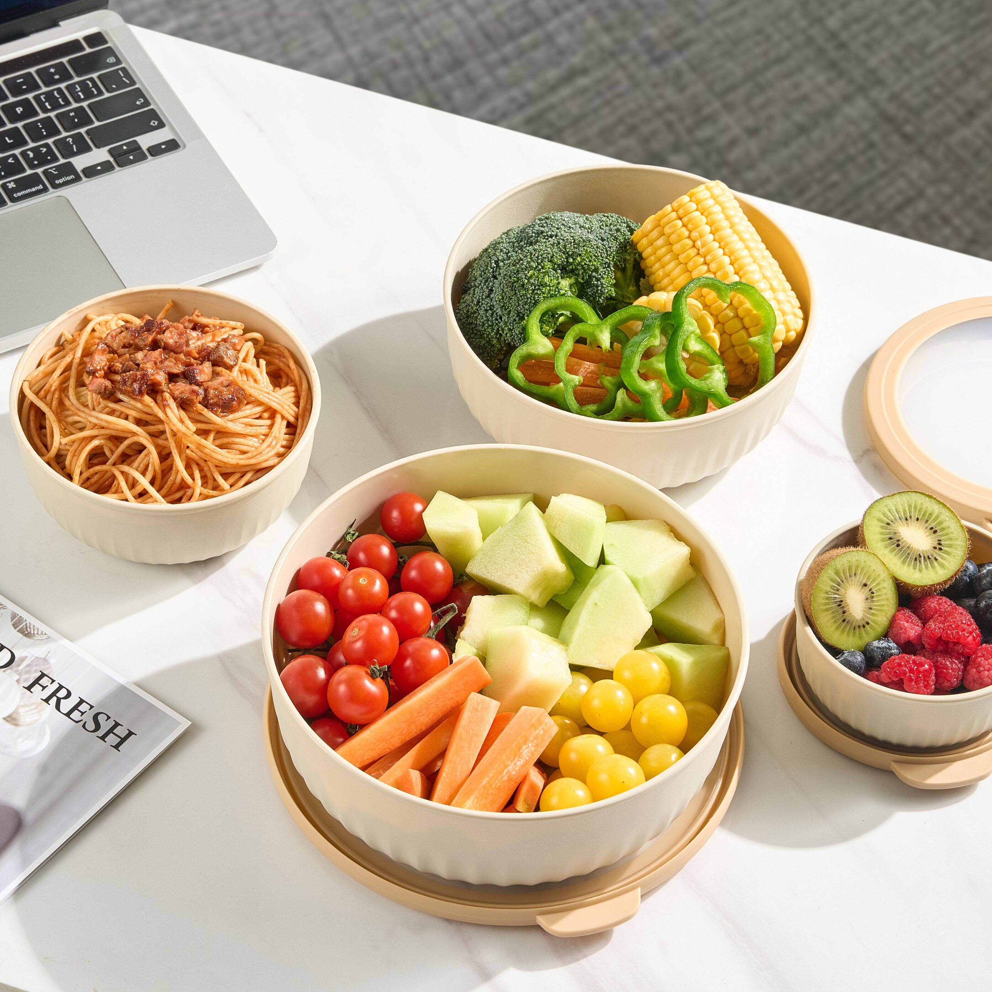 Alt View 3. Sorbus - Sorbus 4-Pack Round Stackable Airtight Food Storage Containers with Lids For Meal Prep, Leftovers, Mixing, Salads - Beige / Tan / Clear.