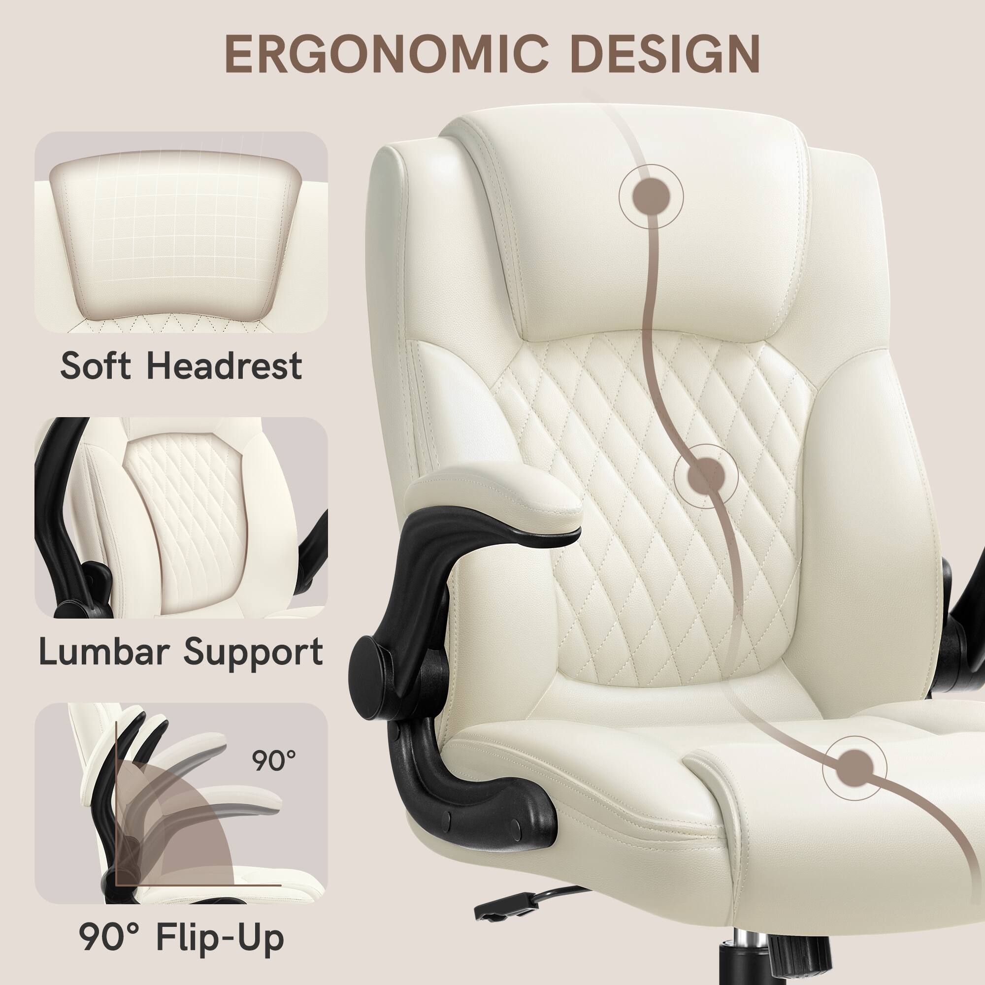 ERGONOMIC DESIGN

- Soft Headrest
- Lumbar Support
- 90° Flip-Up