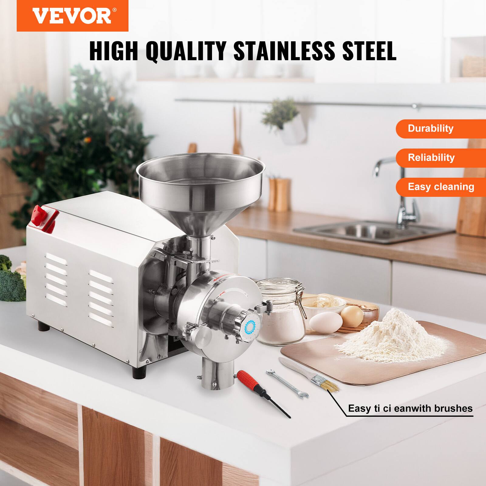 VEVOR

HIGH QUALITY STAINLESS STEEL

- Durability
- Reliability
- Easy cleaning

Easy to clean with brushes