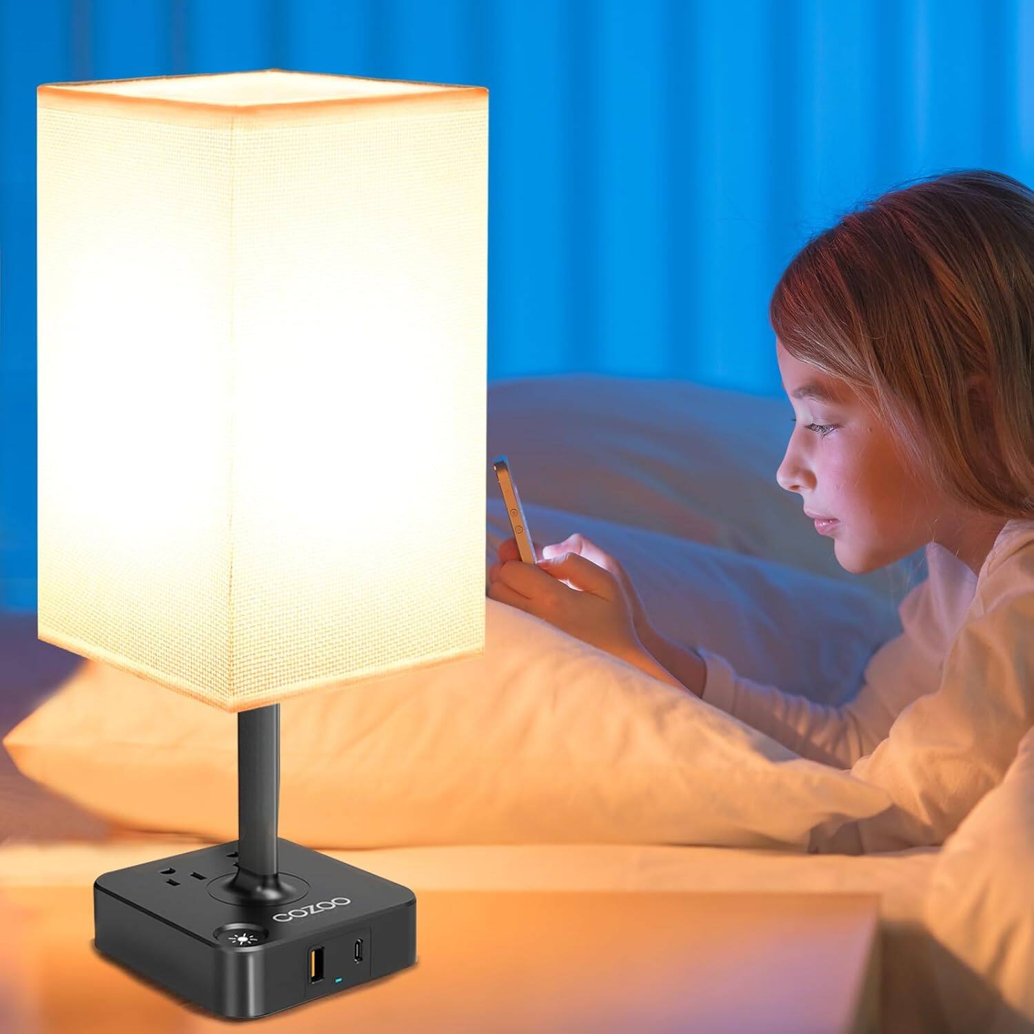 Alt View 3. Stamp n Camp - cozoo Bedside Table Lamp with 3 Levels Brightness Dimmable Table Lamp with USB C+A Charging Ports 2 AC Outlets... - 3-Way Dimmable - No RGB.