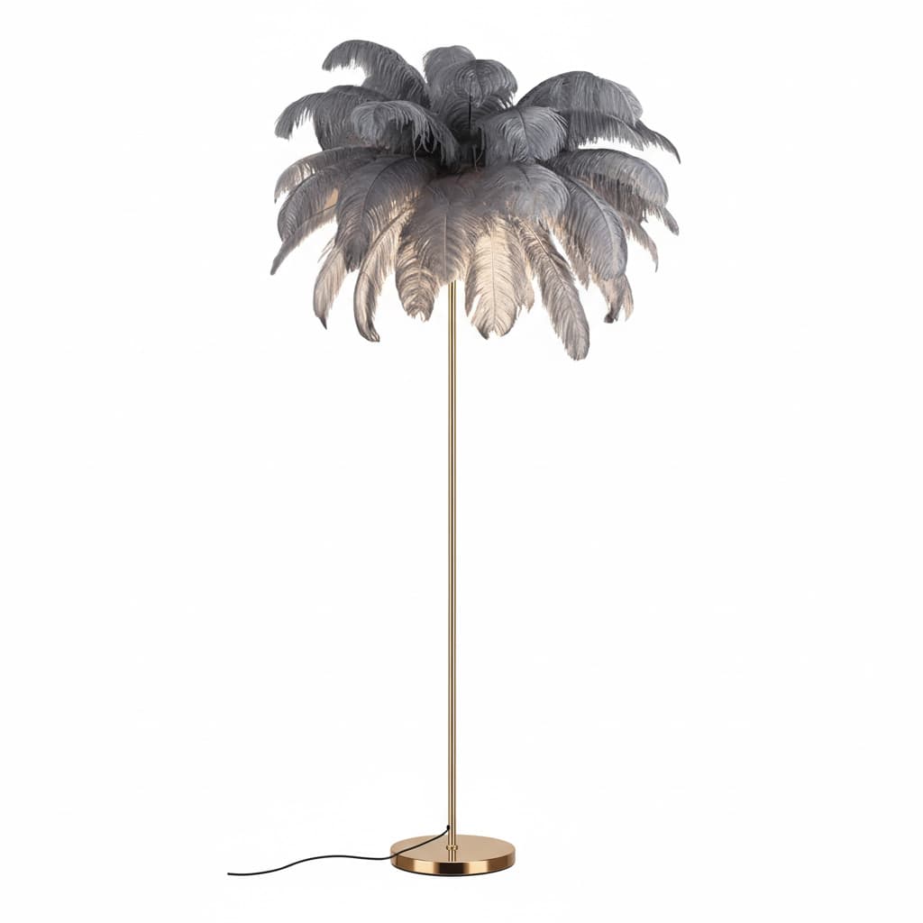 FINEAK - Rose Gold Feather Floor Lamp,Modern Funky Arc Tall Standing Lamp,Bright LED Bulbs Included Grey - Gray