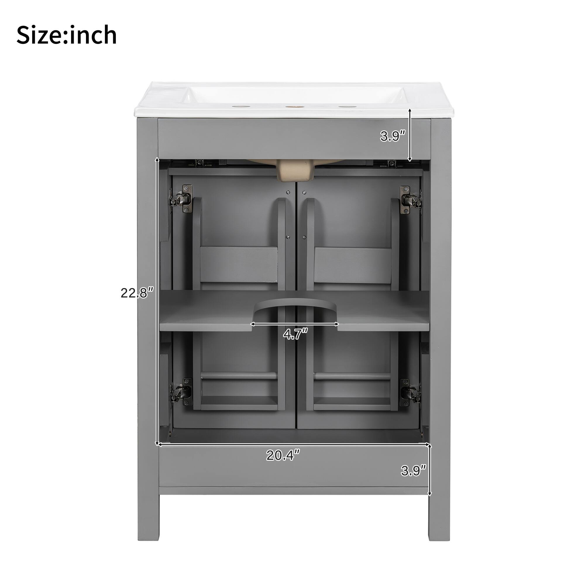 Size: inch  
3.9" 22.8" 4.7" 20.4" 3.9"
