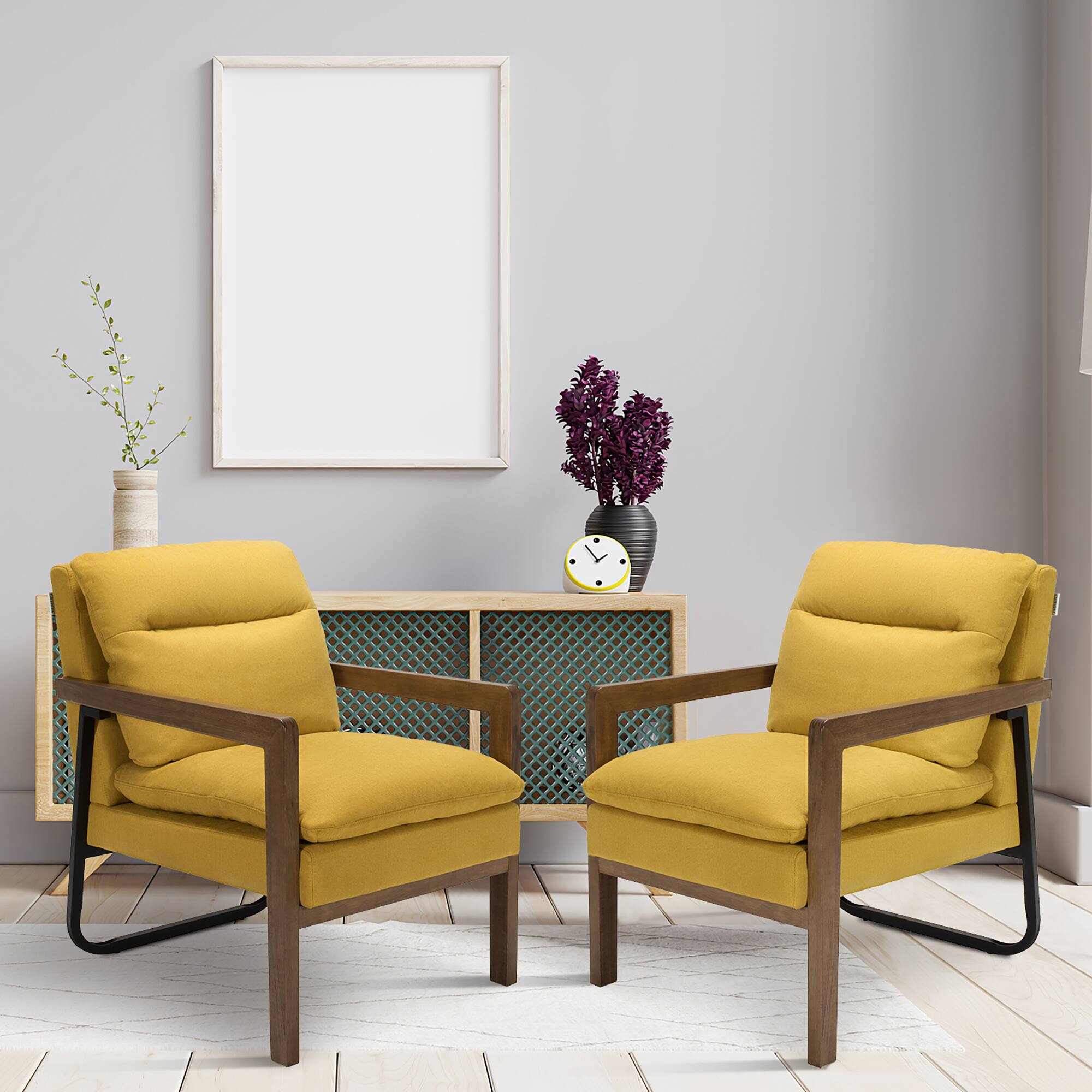 Alt View 1. Costway - Costway Set of 2 Modern Accent Armchair Lounge Chair w/ Wood Legs & Steel Bracket - Yellow.