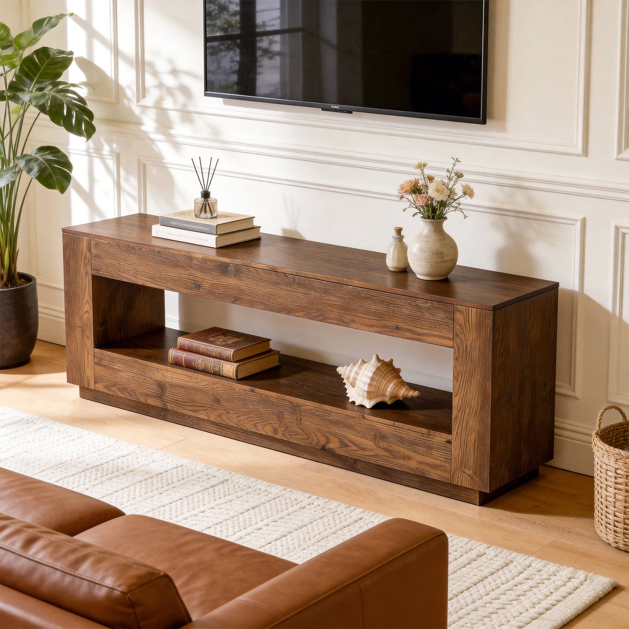 Angle. Tribesigns - Office Media Console with Solid Wood Construction, for Media Equipment and Storage in Meeting Rooms and Reception Areas - Brown.