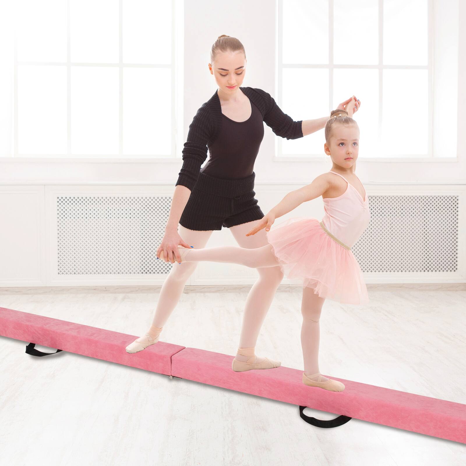 Angle. SlickBlue - Folding Gymnastics Balance Beam with Anti-Slip Base and Pine Wood Frame - Pink.