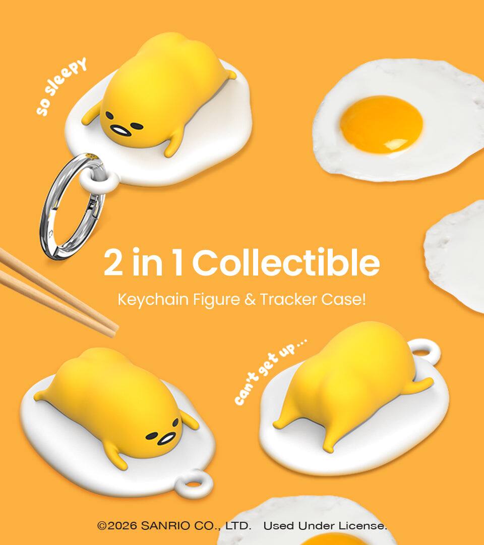 2 in 1 Collectible Keychain Figure & Tracker Case!  
So sleepy...  
Can't get up...  

©2026 SANRIO CO., LTD. Used Under License.