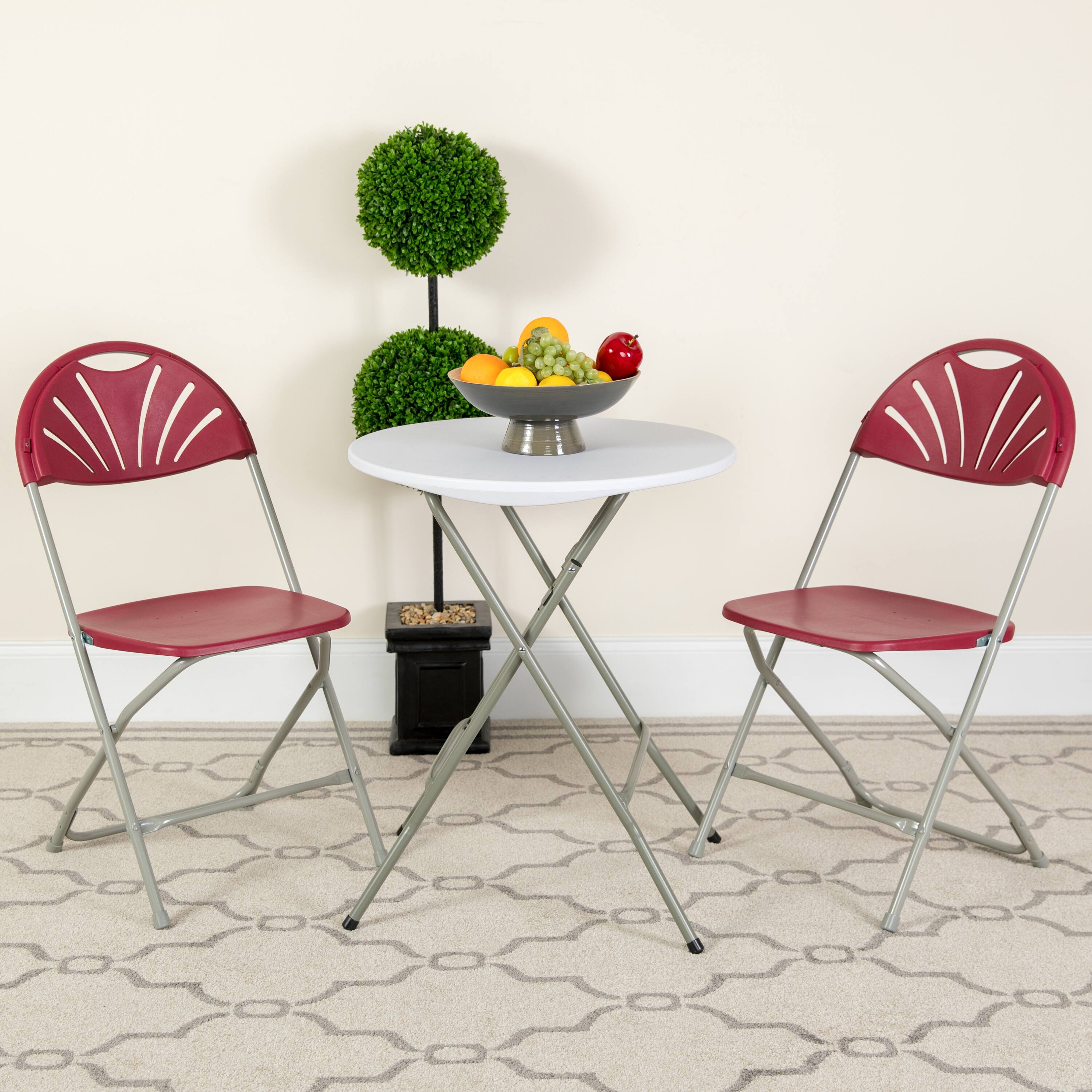 Alt View 2. Emma + Oliver - 2 Pack Wedding Party Event Fan Back Plastic Folding Chair Home Office - Burgundy.