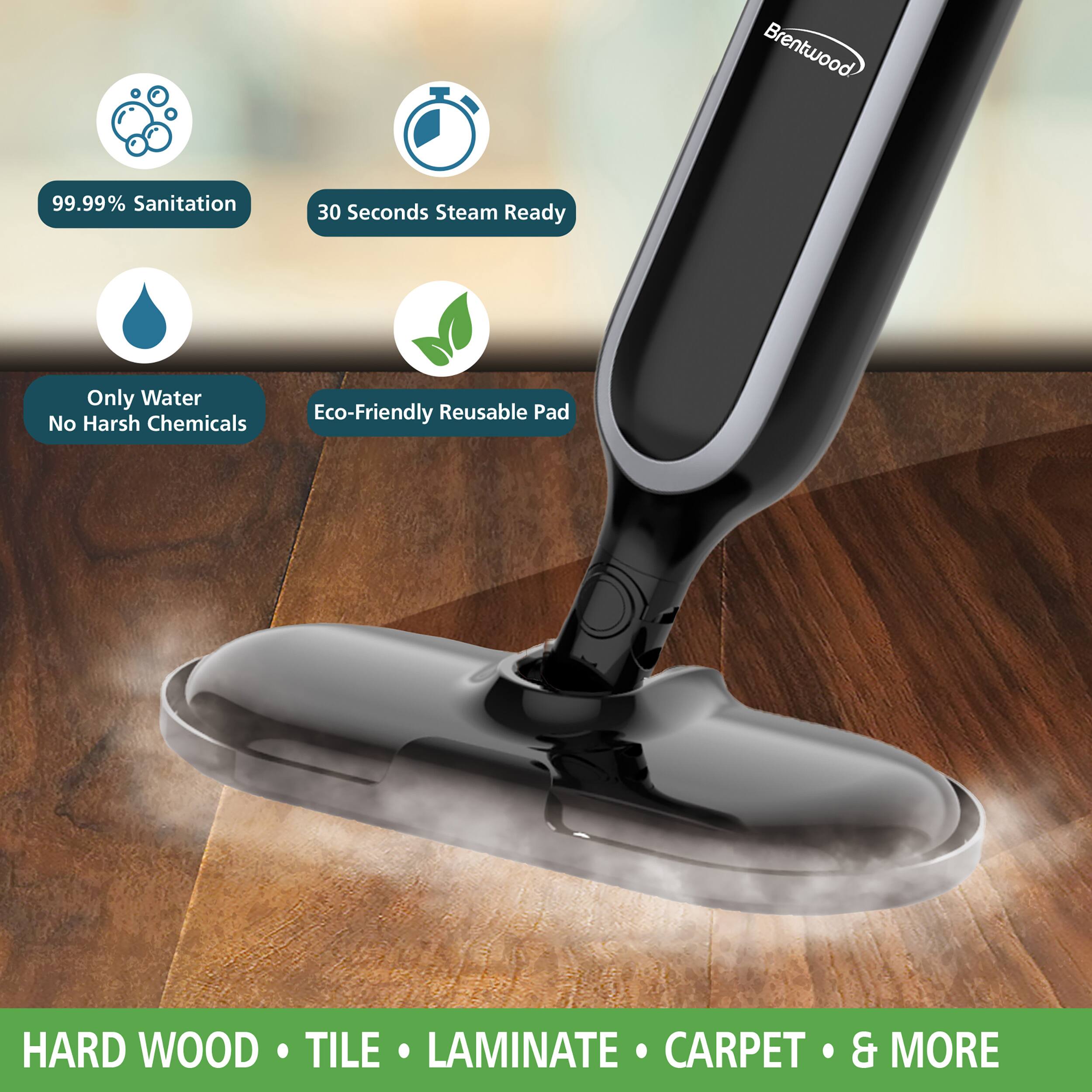 Brentwood, 99.99% Sanitation, 30 Seconds Steam Ready, Only Water, No Harsh Chemicals, Eco-Friendly Reusable Pad, Hard Wood, Tile, Laminate, Carpet & More